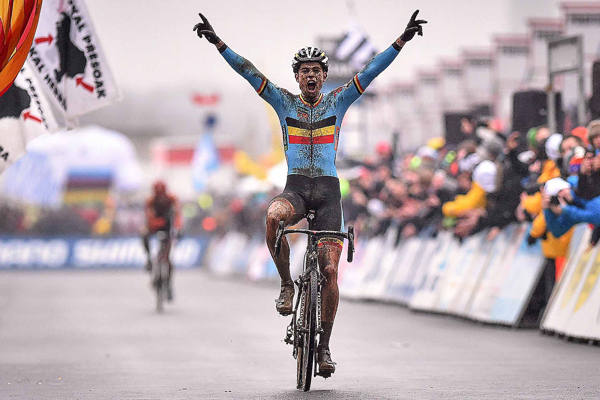 Cyclocross: World Championships 2016 / Men Elite / Arrival Wout van Aert (Bel) Celebration Joie Vreugde / Wereldkampioenschap / (c) Tim De Waele (Photo by Tim de Waele/Corbis via Getty Images)