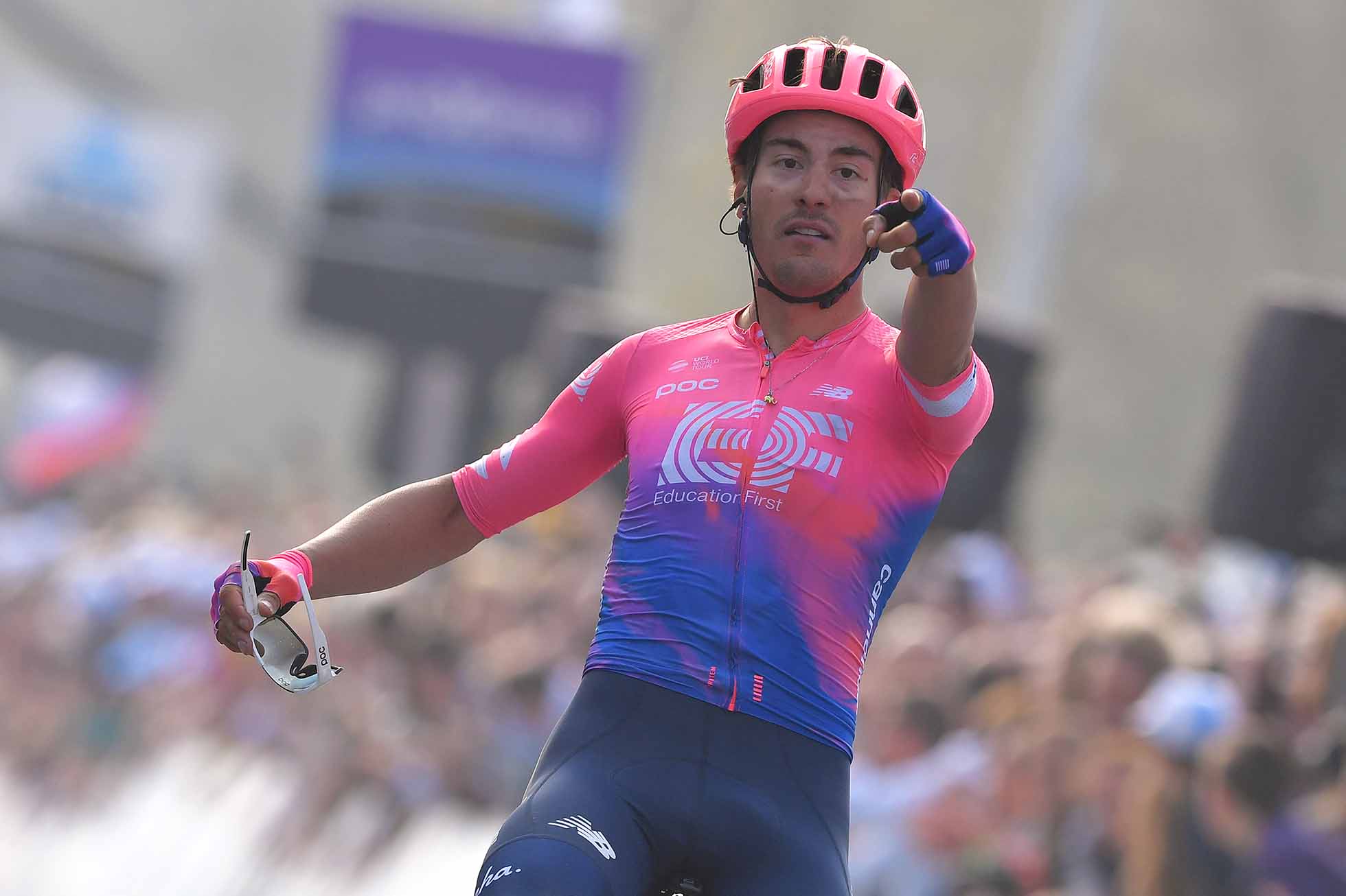 OUDENAARDE, BELGIUM - APRIL 07: Arrival / Alberto Bettiol of Italy and Team Ef Education First / Celebration / during the 103rd Tour of Flanders 2019 - Ronde van Vlaanderen a 270,1km race from Antwerp to Oudenaarde / @RondeVlaanderen / @FlandersClassic / #RVV19 / on April 07, 2019 in Oudenaarde, Belgium. (Photo by Tim de Waele/Getty Images)