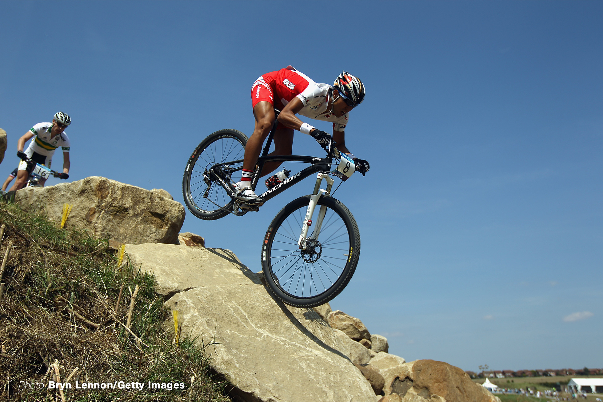 HADLEIGH, ENGLAND - JULY 31: Kohei Yamamoto of Japan in action in the LOCOG Men's Mountain Bike Test Event for London 2012 at Hadleigh Farm on July 31, 2011 in Hadleigh, England. (Photo by Bryn Lennon/Getty Images)