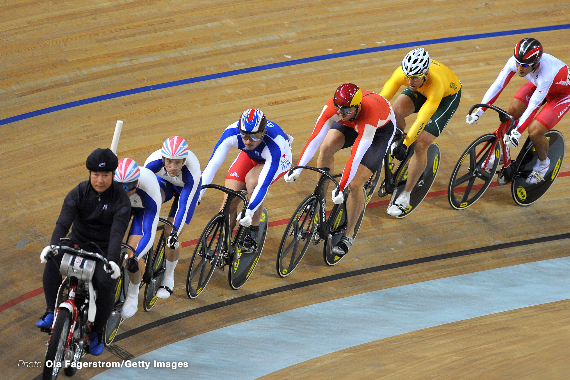 Beijing Olympics : Track Hoy Chris (Gbr), Edgar Ross (Gbr), Tournant Arnaud (Fra), Bergemann Carsten (Ger) Kelly Shane (Aus), Nagai Kiyofumi (Jpn) /Men Keirin, Keirin Mannen, Track Pist, Laoshan Velodrome, Olymische Spelen, Jeux Olympique /(C)Tim De Waele (Photo by Ola Fagerstrom/Getty Images)