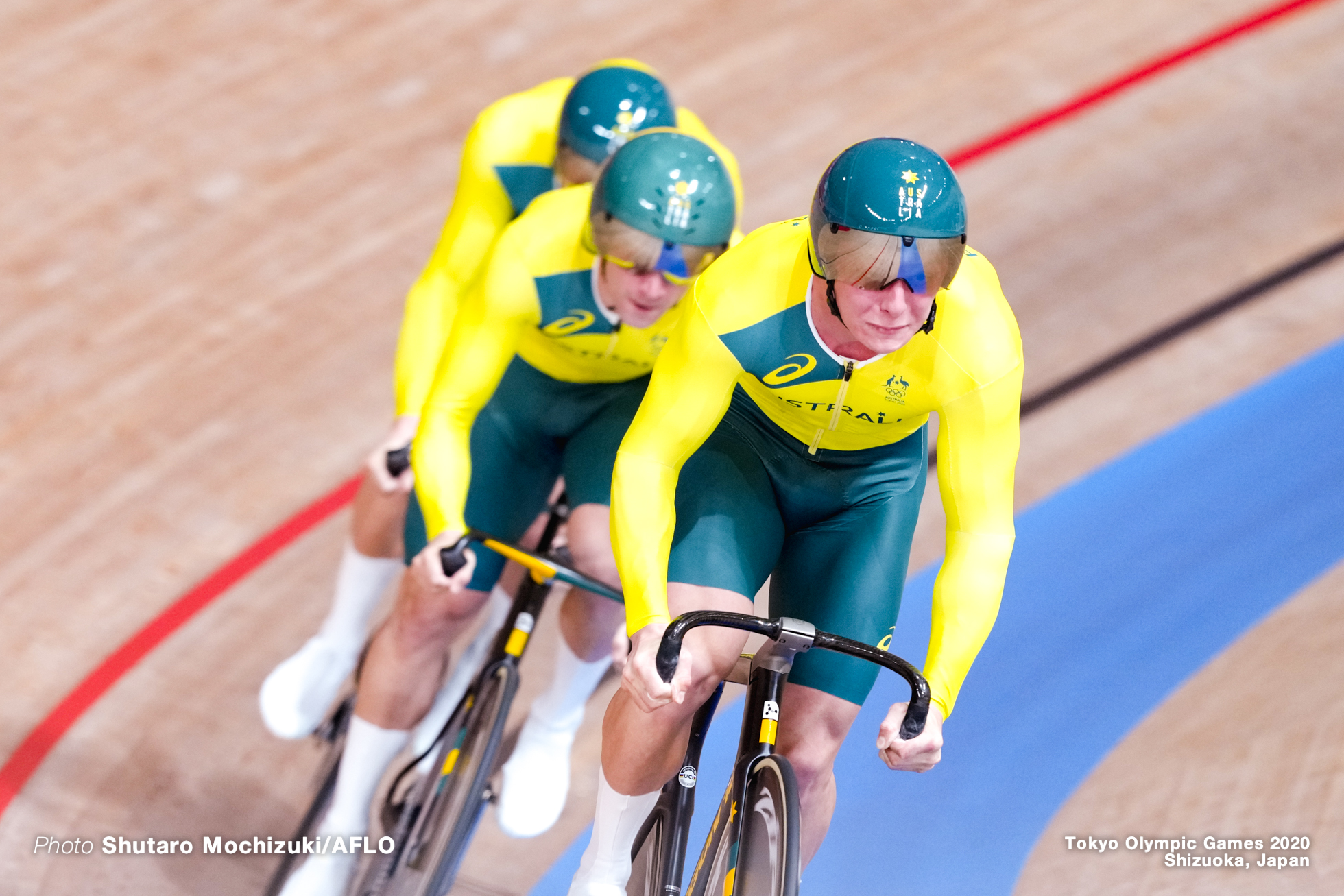 マシュー・リチャードソン Matthew Richardson (AUS), ネイサン・ハート Nathan Hart (AUS), マシュー・グレーツァー Matthew Glaetzer (AUS), Men's Team Sprint Qualifying AUGUST 3, 2021 - Cycling : during the Tokyo 2020 Olympic Games at the Izu Velodrome in Shizuoka, Japan. (Photo by Shutaro Mochizuki/AFLO)