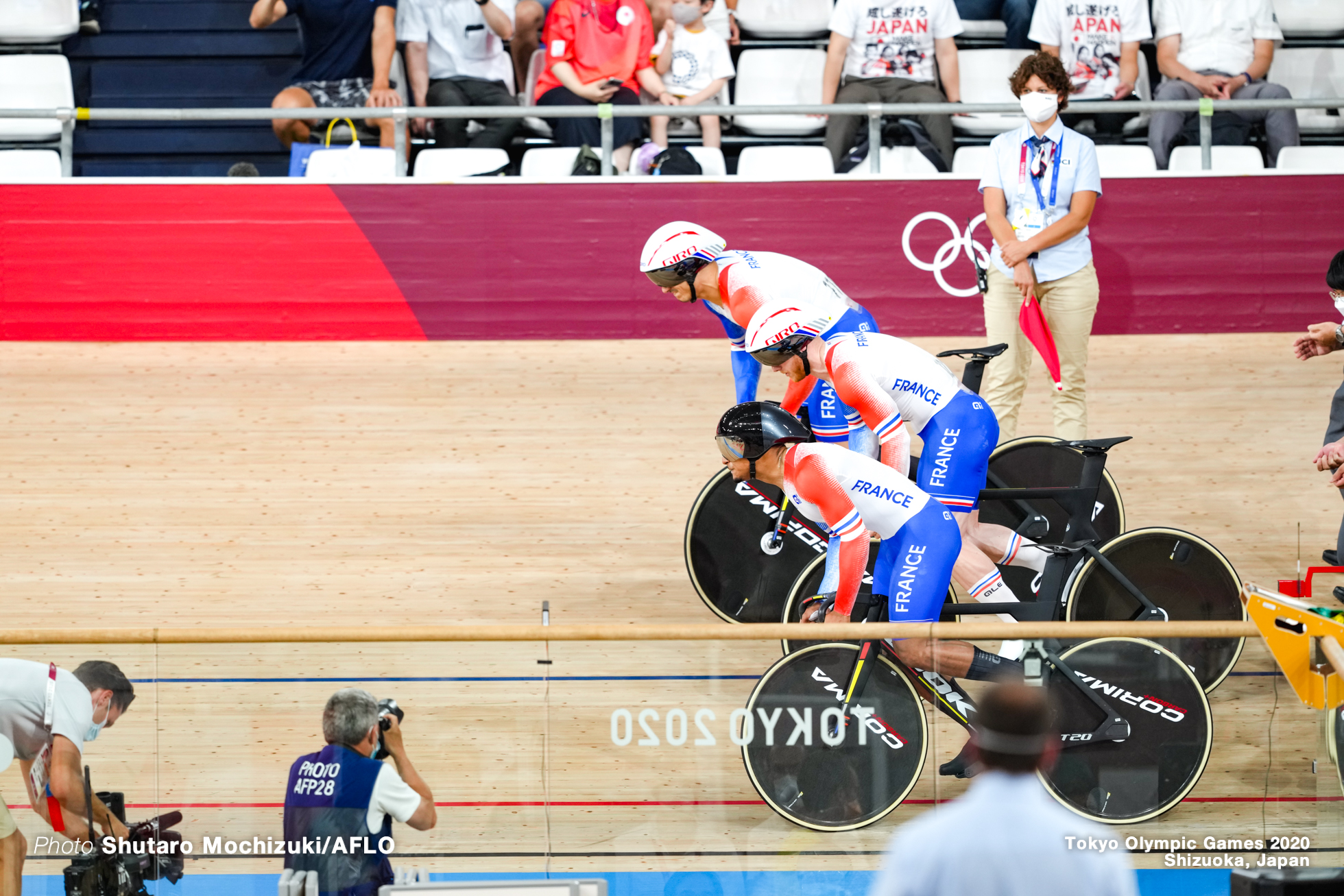 フロリアン・グレンボ Florian Grengbo (FRA), セバスチャン・ビジエ Sebastien Vigier (FRA), ライアン・ヘラル Rayan Helal (FRA), Men's Team Sprint Qualifying AUGUST 3, 2021 - Cycling : during the Tokyo 2020 Olympic Games at the Izu Velodrome in Shizuoka, Japan. (Photo by Shutaro Mochizuki/AFLO)