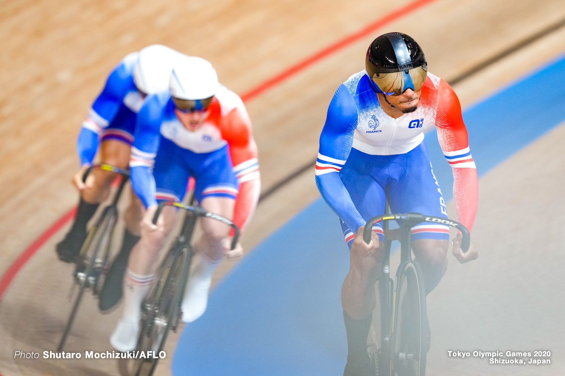 フロリアン・グレンボ Florian Grengbo (FRA), セバスチャン・ビジエ Sebastien Vigier (FRA), ライアン・ヘラル Rayan Helal (FRA), Men's Team Sprint Qualifying AUGUST 3, 2021 - Cycling : during the Tokyo 2020 Olympic Games at the Izu Velodrome in Shizuoka, Japan. (Photo by Shutaro Mochizuki/AFLO)