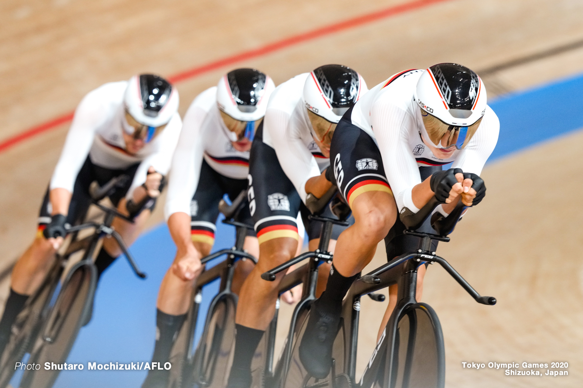 テオ・レインハート Theo Reinhardt (GER), フェリックス・グロス Felix Gross (GER), レオン・ローデ Leon Rohde (GER), ドメニク・ワインスタイン Domenic Weinstein (GER), Men's Team Pursuit 1st Round AUGUST 3, 2021 - Cycling : during the Tokyo 2020 Olympic Games at the Izu Velodrome in Shizuoka, Japan. (Photo by Shutaro Mochizuki/AFLO)