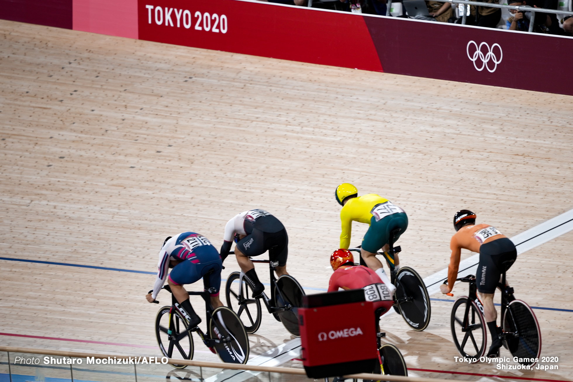 ハリー・ラブレイセン Harrie Lavreysen (NED), 徐超 ズ・チャオ Xu Chao (CHN), マシュー・グレーツァー Matthew Glaetzer (AUS), デニス・ドミトリエフ Denis Dmitriev (ROC), 新田祐大 Yudai Nitta (JPN), Men's Keirin 1st Round AUGUST 7, 2021 - Cycling : during the Tokyo 2020 Olympic Games at the Izu Velodrome in Shizuoka, Japan. (Photo by Shutaro Mochizuki/AFLO)