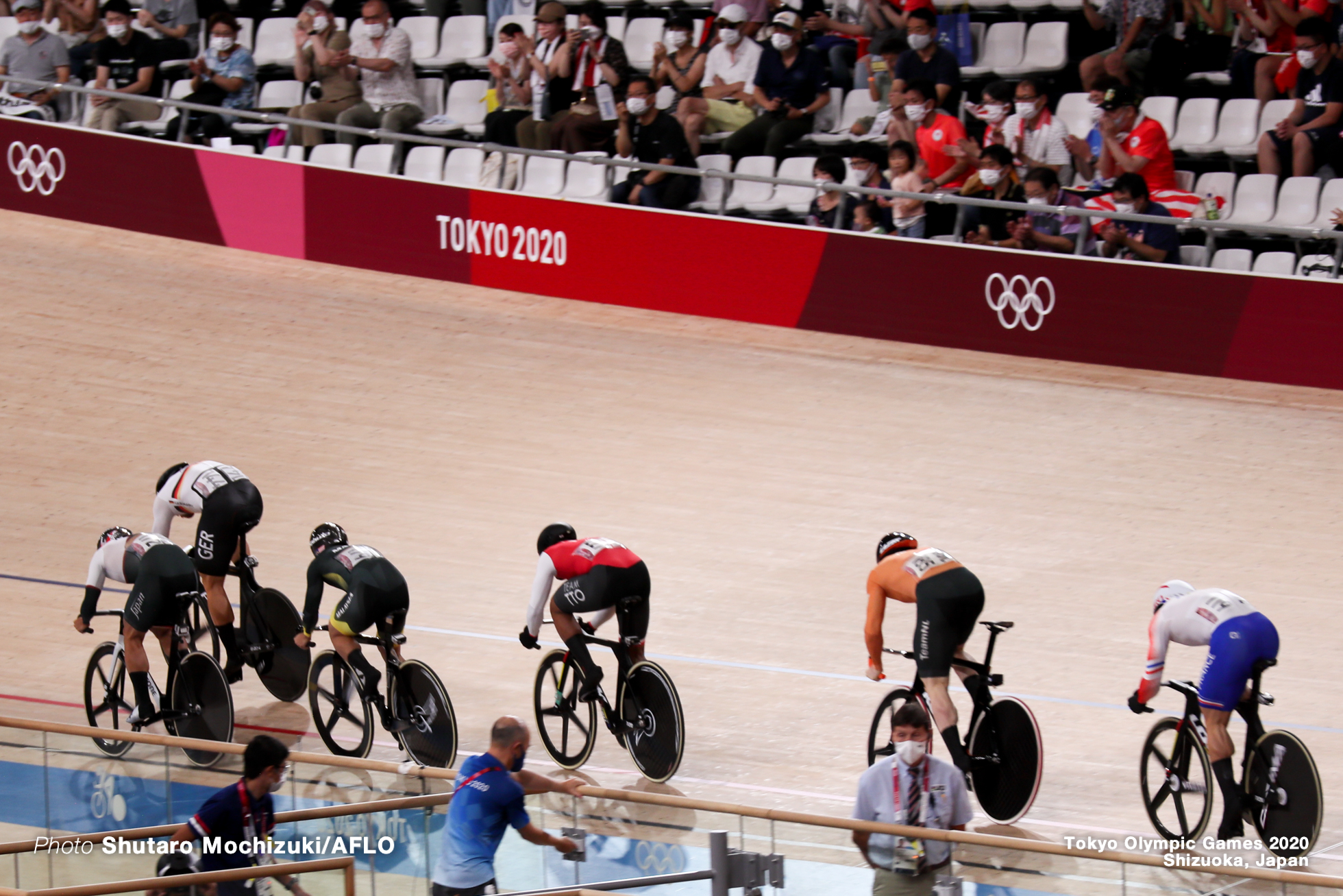 Men's Keirin Semi-Final ライアン・エラル Rayan Helal (FRA), マキリミリアン・レビ Maximilian Levy (GER), 脇本雄太 Yuta Wakimoto (JPN), アジズルハスニ・アワン Mohd Azizulhasni Awang (MAS), ハリー・ラブレイセン Harrie Lavreysen (NED), ニコラス・ポール Nicholas Paul (TTO), AUGUST 8, 2021 - Cycling : during the Tokyo 2020 Olympic Games at the Izu Velodrome in Shizuoka, Japan. (Photo by Shutaro Mochizuki/AFLO)