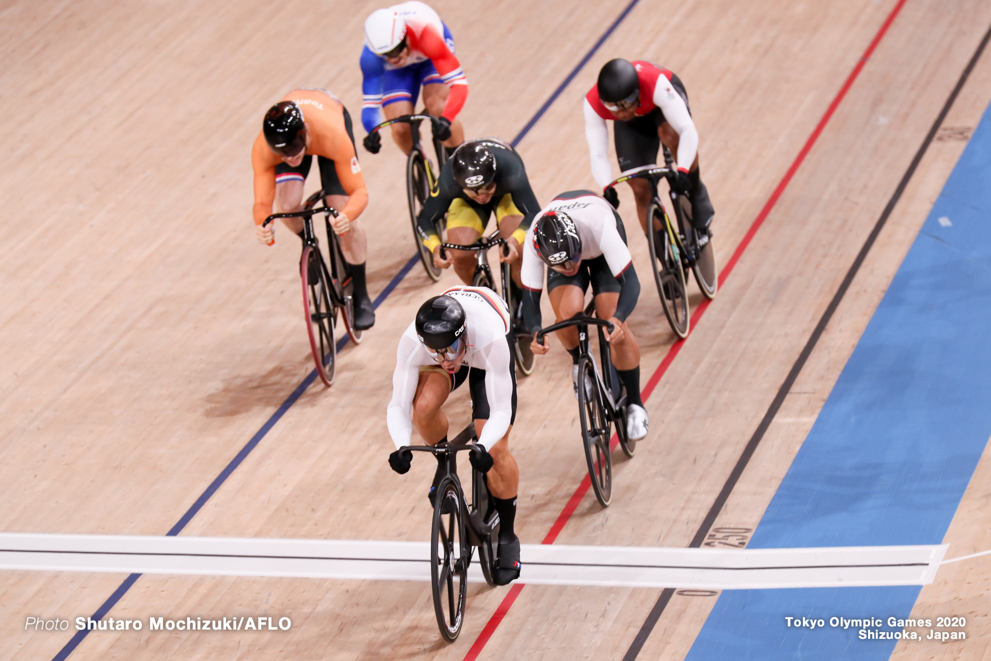 ライアン・エラル Rayan Helal (FRA), マキリミリアン・レビ Maximilian Levy (GER), 脇本雄太 Yuta Wakimoto (JPN), アジズルハスニ・アワン Mohd Azizulhasni Awang (MAS), ハリー・ラブレイセン Harrie Lavreysen (NED), ニコラス・ポール Nicholas Paul (TTO), AUGUST 8, 2021 - Cycling : during the Tokyo 2020 Olympic Games at the Izu Velodrome in Shizuoka, Japan. (Photo by Shutaro Mochizuki/AFLO)