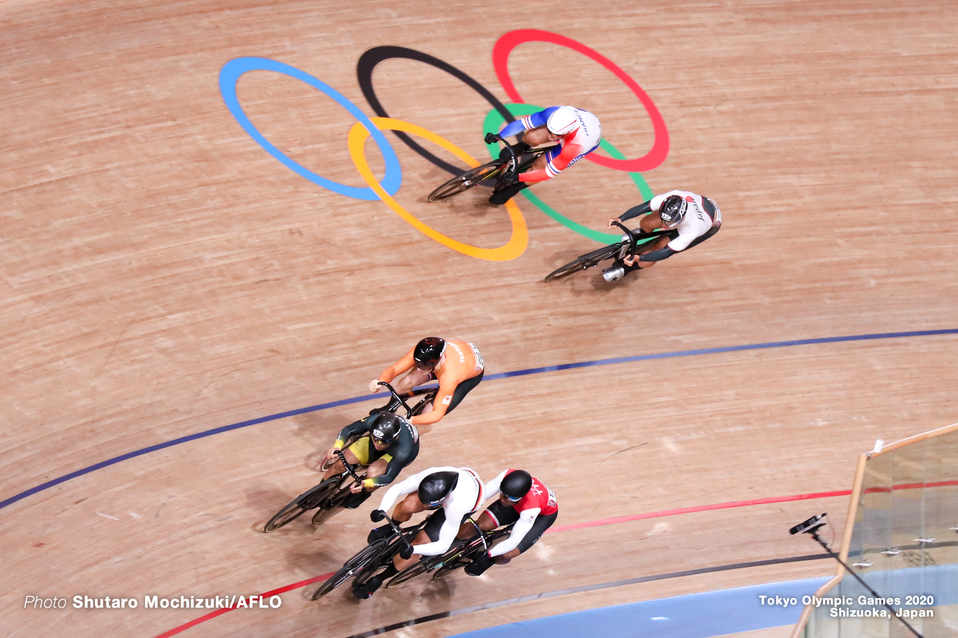 Men's Keirin Semi-Final ライアン・エラル Rayan Helal (FRA), マキリミリアン・レビ Maximilian Levy (GER), 脇本雄太 Yuta Wakimoto (JPN), アジズルハスニ・アワン Mohd Azizulhasni Awang (MAS), ハリー・ラブレイセン Harrie Lavreysen (NED), ニコラス・ポール Nicholas Paul (TTO), AUGUST 8, 2021 - Cycling : during the Tokyo 2020 Olympic Games at the Izu Velodrome in Shizuoka, Japan. (Photo by Shutaro Mochizuki/AFLO)