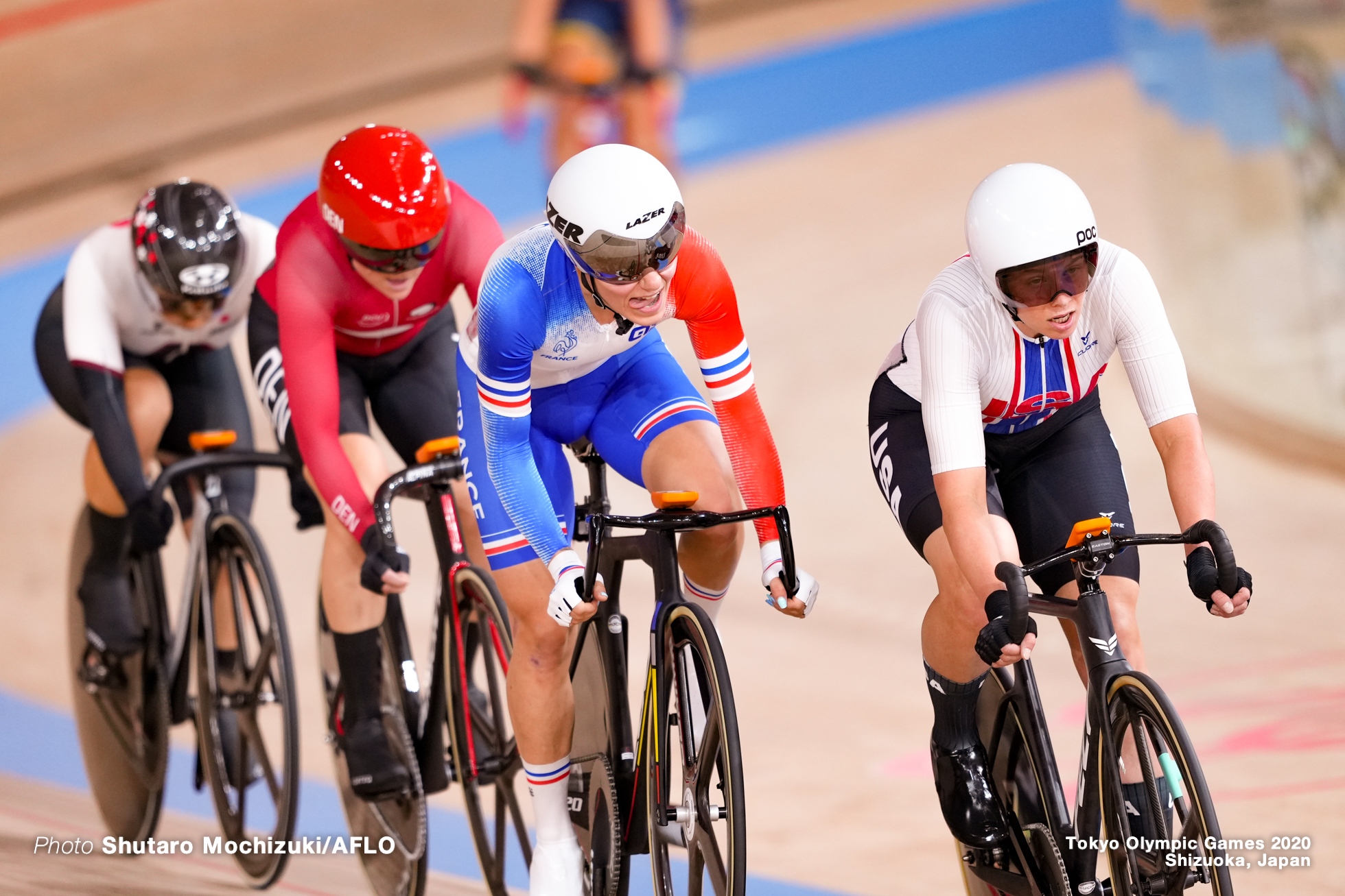 ジェニファー・バレンテ Jennifer Valente (USA), クララ・コッポニ Clara Copponi (FRA), 梶原悠未 Yumi Kajihara (JPN), アマリー・ディデリクセン Amalie Dideriksen (DEN), Women's Omnium AUGUST 8, 2021 - Cycling : during the Tokyo 2020 Olympic Games at the Izu Velodrome in Shizuoka, Japan. (Photo by Shutaro Mochizuki/AFLO)