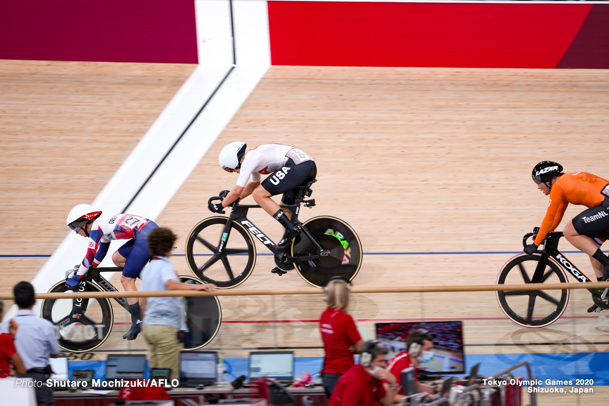 ローラ・ケニー Laura Kenny (GBR), ジェニファー・バレンテ Jennifer Valente (USA), キルステン・ウィルト Kirsten Wild (NED), Women's Omnium AUGUST 8, 2021 - Cycling : during the Tokyo 2020 Olympic Games at the Izu Velodrome in Shizuoka, Japan. (Photo by Shutaro Mochizuki/AFLO)