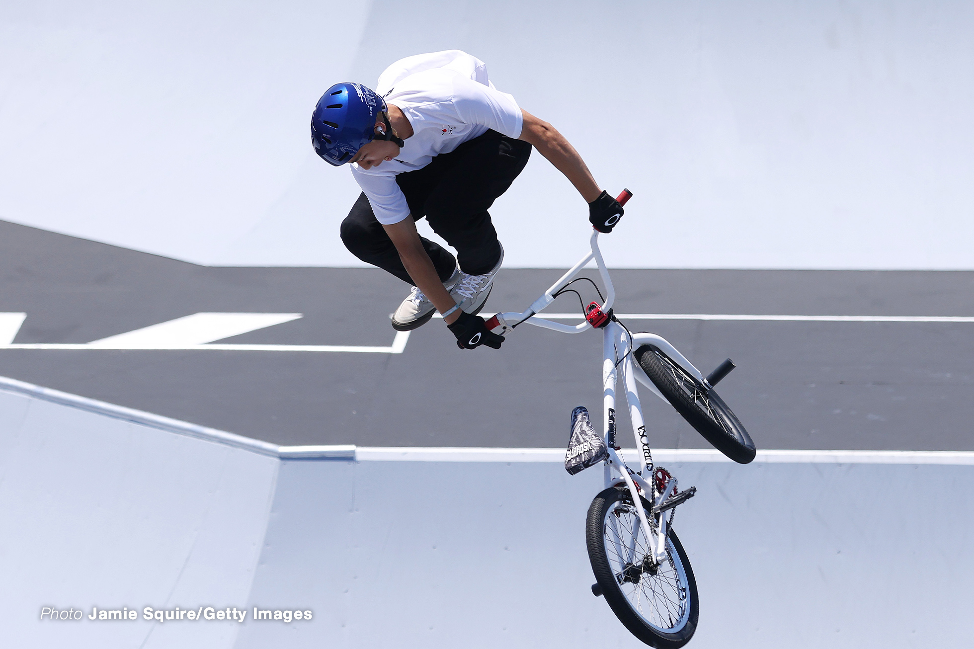 TOKYO, JAPAN - AUGUST 01: Rim Nakamura of Team Japan competes in the Men's Park Final, run 1 of the BMX Freestyle on day nine of the Tokyo 2020 Olympic Games at Ariake Urban Sports Park on August 01, 2021 in Tokyo, Japan. (Photo by Jamie Squire/Getty Images)