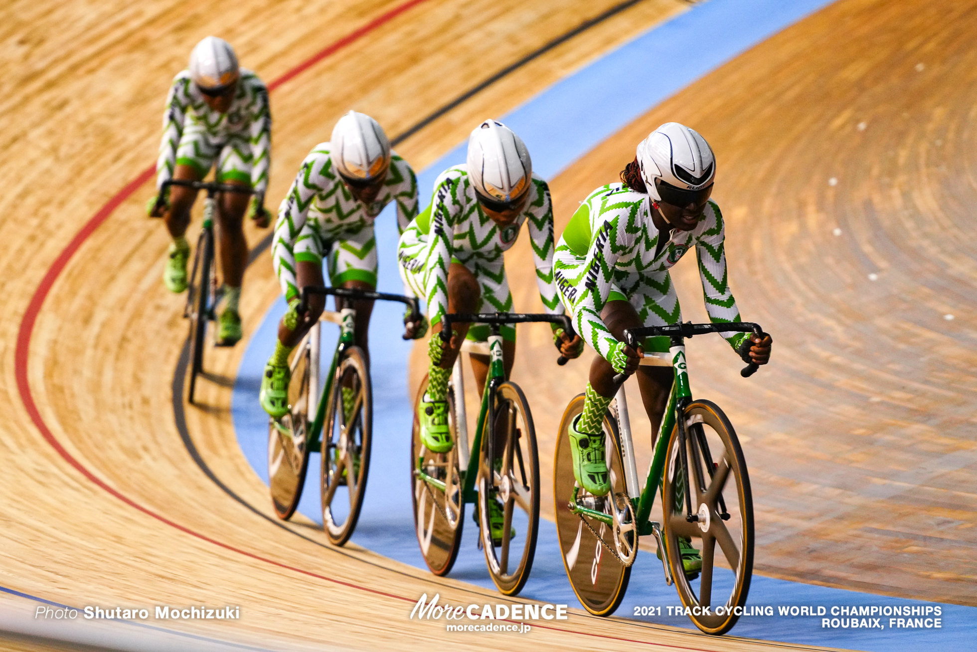 Women's Team Pursuit Qualifying / 2021 Track Cycling World Championships, Roubaix, Ayuba Grace（NGR）, Samuel Mary（NGR）, Ukpesraye Ese（NGR）, Yekeen Tawakalt（NGR）