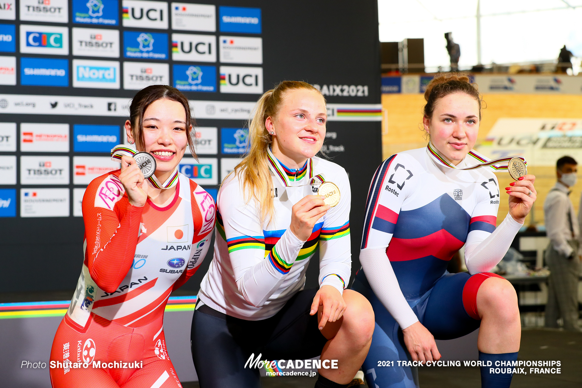 Women's Keirin Podium / 2021 Track Cycling World Championships, Roubaix, FRIEDRICH Lea Sophie（GER）リー ソフィー・フリードリッヒ,SATO Mina（JPN）佐藤水菜, TYSHCHENKO Yana（RCF）ヤナ・ティシュチェンコ