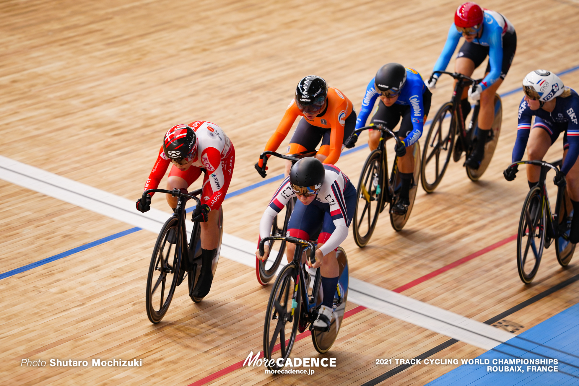 Women's Keirin 2nd Round / 2021 Track Cycling World Championships, Roubaix, SATO Mina（JPN）佐藤水菜, MITCHELL Kelsey（CAN）ケルシー・ミシェル, BAYONA PINEDA Martha（COL）マーサ・バヨナ, van RIESSEN Laurine（NED）ロリーヌ・ファンリーセン, GROS Mathilde（FRA）マチルド・グロ, TYSHCHENKO Yana（RCF）ヤナ・ティシュチェンコ