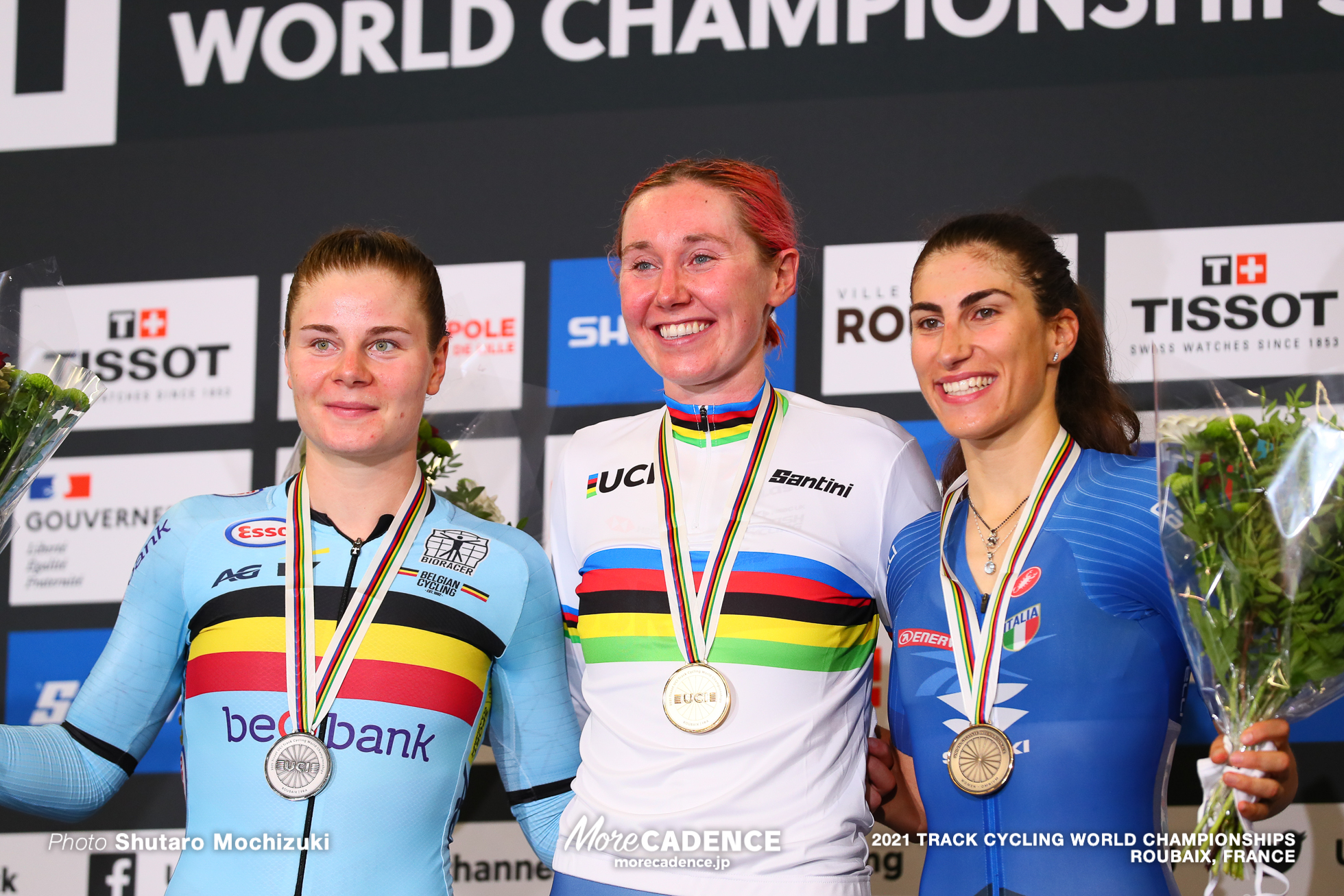 Women's Omnium Podium / 2021 Track Cycling World Championships, Roubaix, ARCHIBALD Katie（GBR）ケイティ・アーチボルト, KOPECKY Lotte（BEL）ロッテ・コペツキー, BALSAMO Elisa（ITA）エリサ・バルサモ