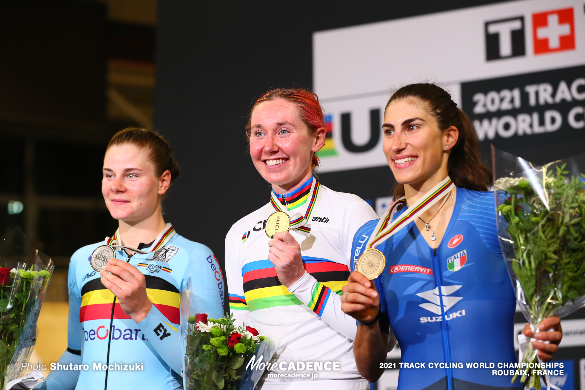 Women's Omnium Podium / 2021 Track Cycling World Championships, Roubaix, ARCHIBALD Katie（GBR）ケイティ・アーチボルト, KOPECKY Lotte（BEL）ロッテ・コペツキー, BALSAMO Elisa（ITA）エリサ・バルサモ