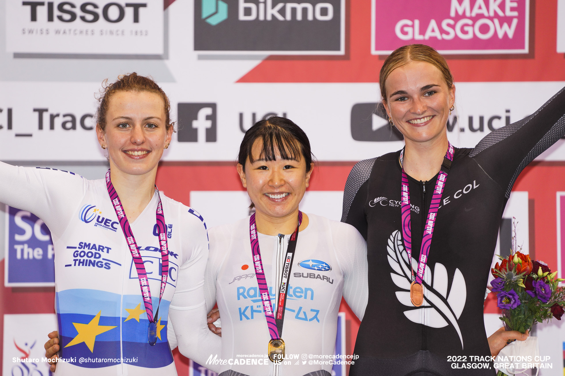 梶原悠未 KAJIHARA Yumi, バレンタイン・フォルタン FORTIN Valentine, FRA, アライ・ウォーラストン WOLLASTON Ally, NZL, Women's Elimination, 2022 Track Nations Cup, Glasgow, Great Britain