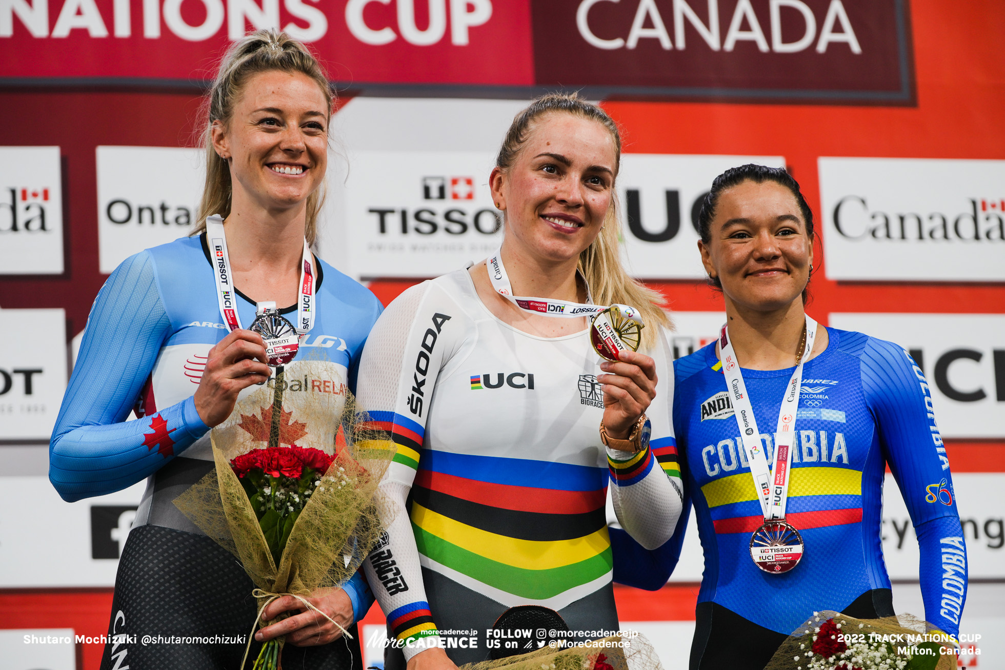 エマ・ヒンツェ HINZE Emma, GER, ケルシー・ミシェル MITCHELL Kelsey, CAN, マーサ・バヨナ BAYONA PINEDA Martha, COL, Women's Sprint, 2022 Track Nations Cup, Milton, Canada