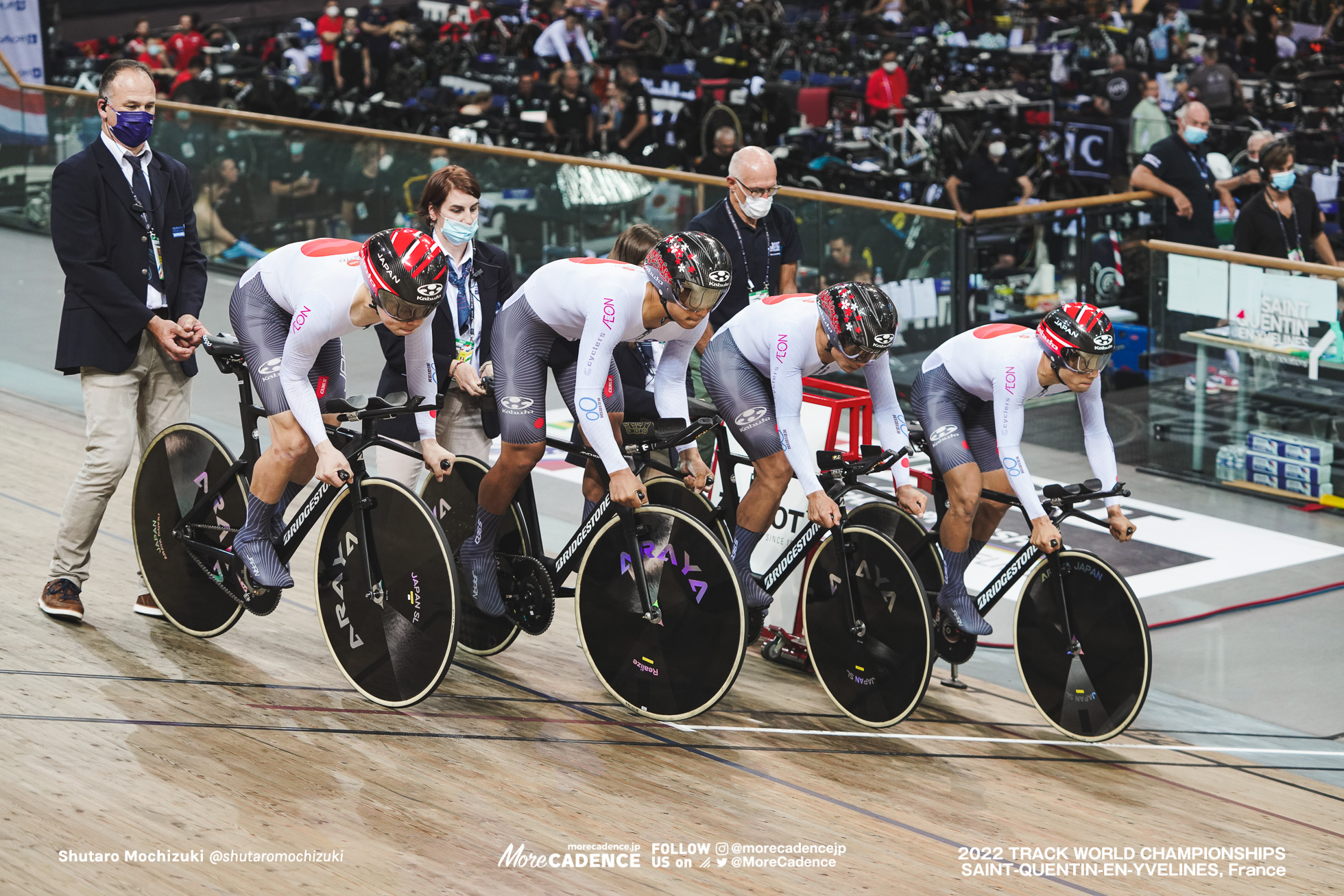 今村駿介, IMAMURA Shunsuke,窪木一茂, KUBOKI Kazushige, 兒島直樹, KOJIMA Naoki, 松田祥位, MATSUDA Shoi, JPN, Qualifying, Men's Team Pursuit, 2022 Track World Championships, Saint-Quentin-en-Yvelines, France