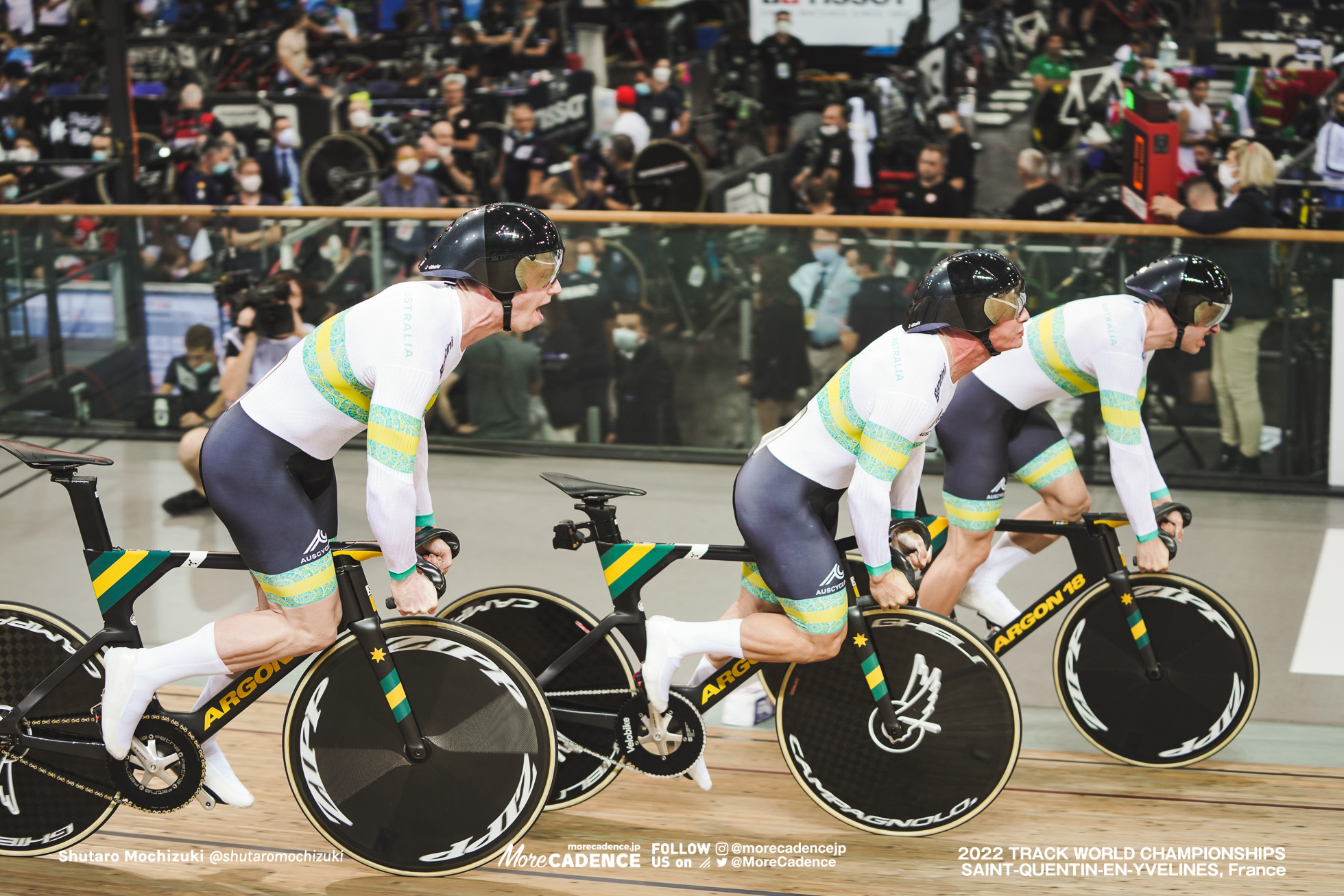 レイ・ホフマン, HOFFMAN Leigh, マシュー・リチャードソン, RICHARDSON Matthew, トーマス・コーニッシュ, CORNISH Thomas, AUS, Qualifying, Men's Team Sprint, 2022 Track World Championships, Saint-Quentin-en-Yvelines, France