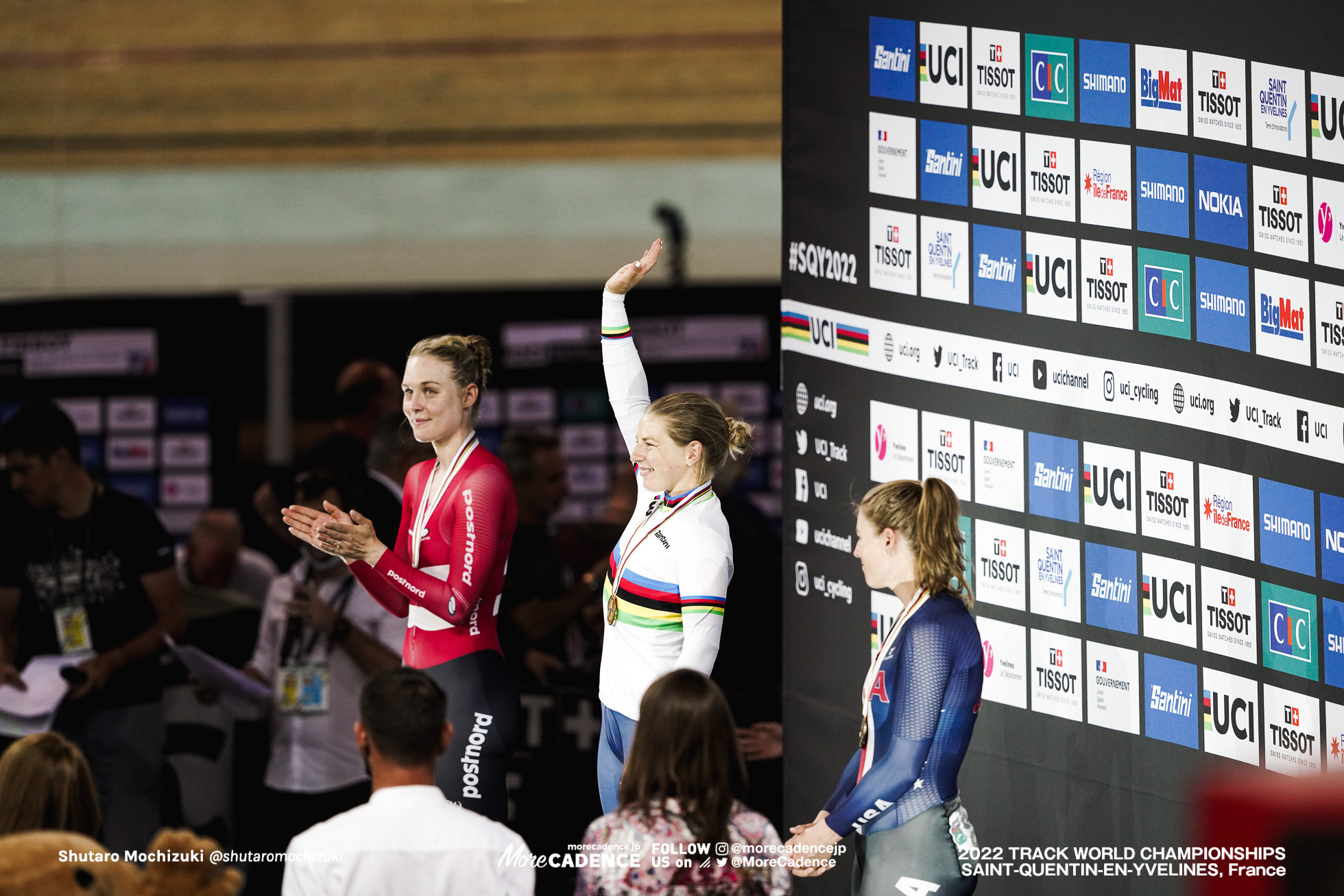 ネア・エバンス, EVANS Neah, GBR, ジュリー・レス, LETH Julie, DEN, ジェニファー・バレンテ, VALENTE Jennifer, USA, Women's Point Race, 2022 Track World Championships, Saint-Quentin-en-Yvelines, France