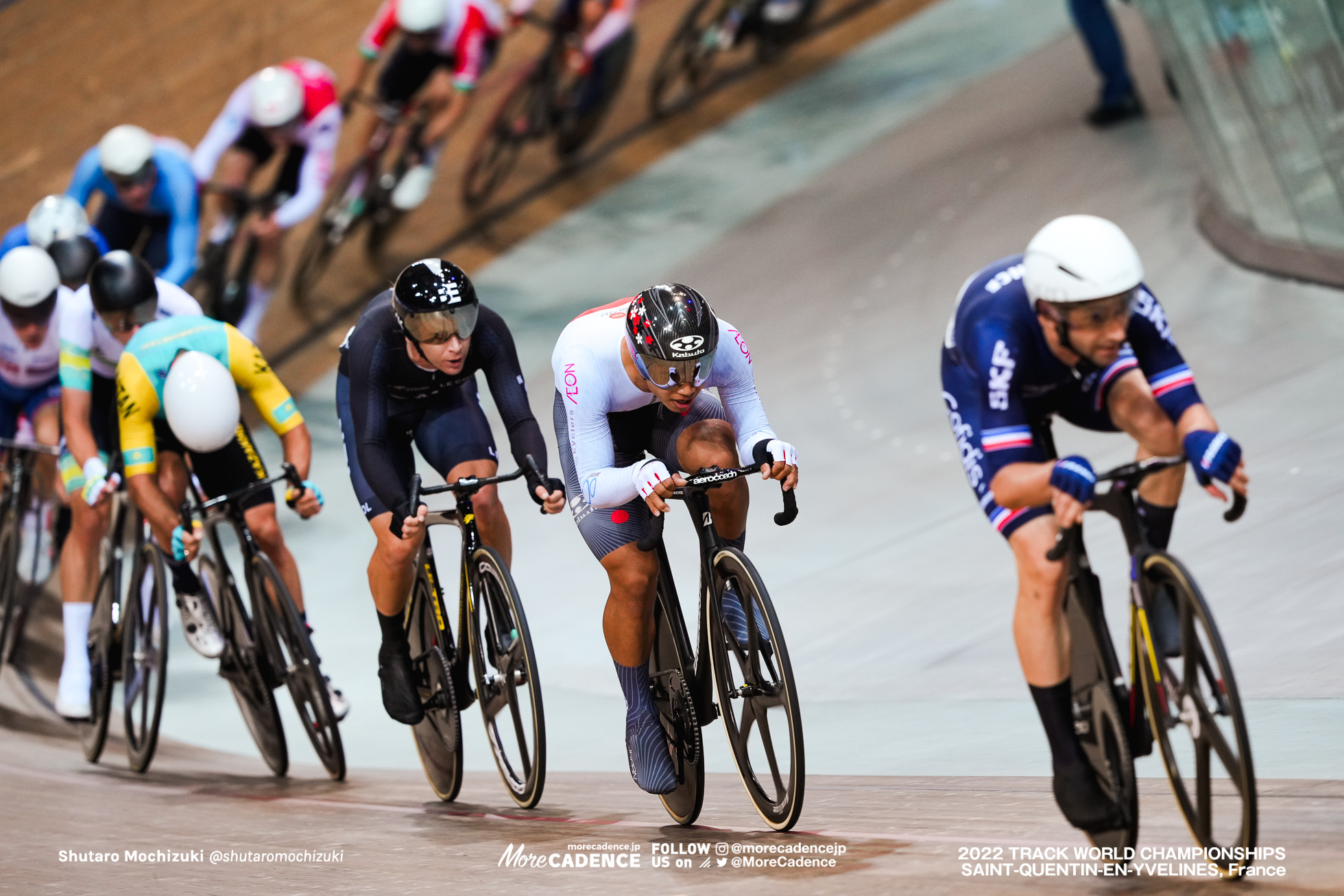 今村駿介, IMAMURA Shunsuke, JPN, アーロン・ゲイト, GATE Aaron, NZL, ベンジャミン・トマ, THOMAS Benjamin, FRA, Points Race, Men's Omnium, 2022 Track World Championships, Saint-Quentin-en-Yvelines, France