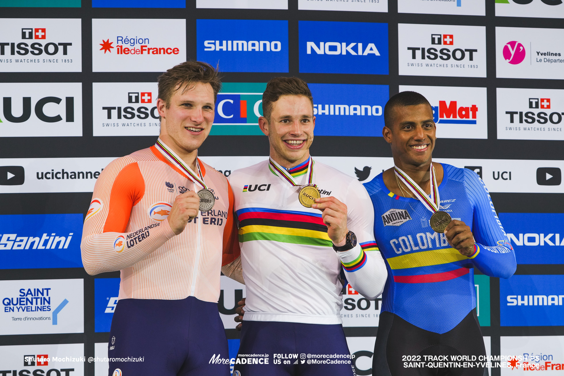 ハリー・ラブレイセン, LAVREYSEN Harrie, NED, ジェフリー・ホーフラント, HOOGLAND Jeffrey, NED, ケビン・キンテロ, QUINTERO CHAVARRO Kevin Santiago, COL, Men's Keirin, 2022 Track World Championships, Saint-Quentin-en-Yvelines, France