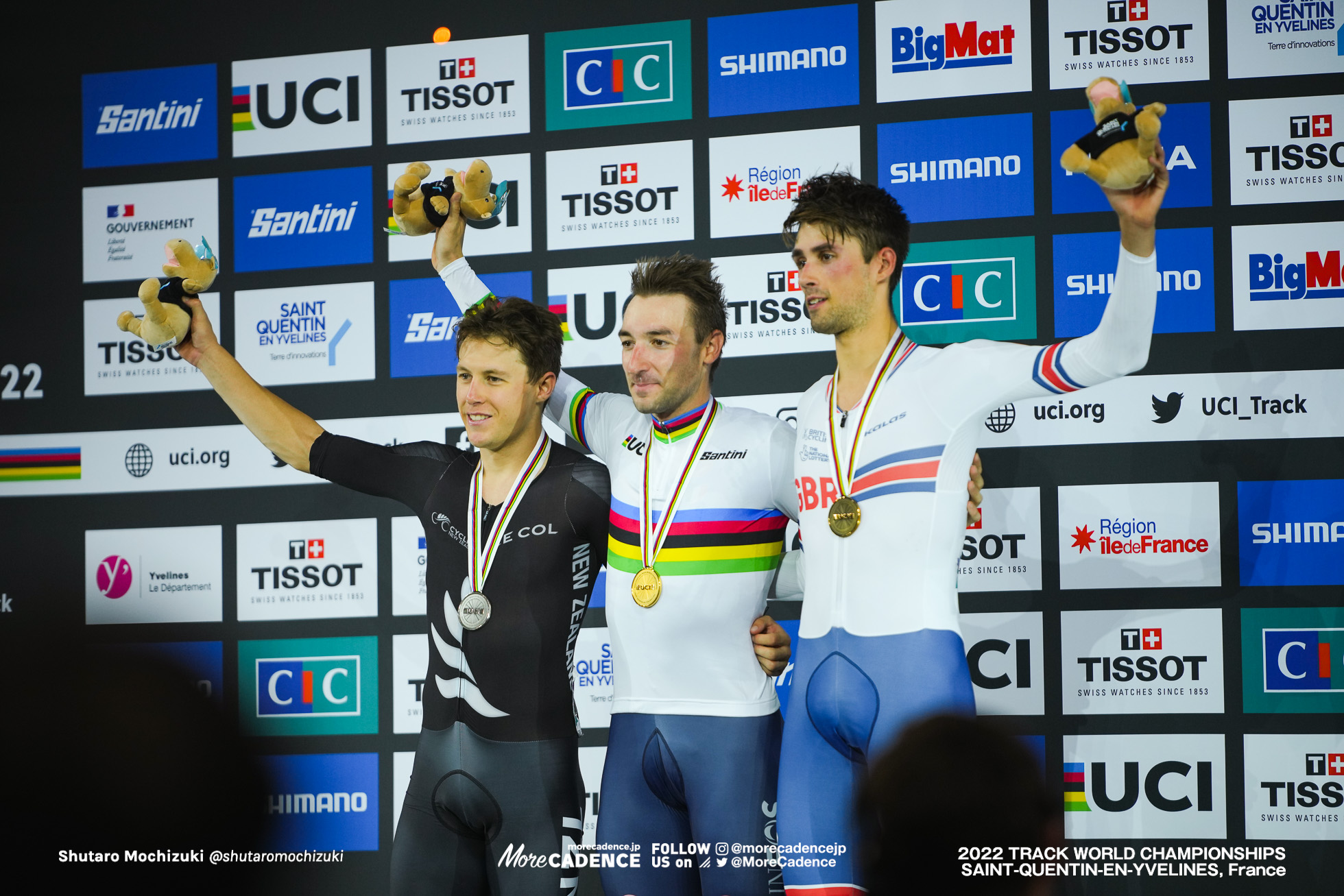 エリア・ビビアーニ, VIVIANI Elia, ITA, コービン・ストロング, STRONG Corbin, NZL, イーサン・バーノン, VERNON Ethan, GBR, Men's Elimination, 2022 Track World Championships, Saint-Quentin-en-Yvelines, France