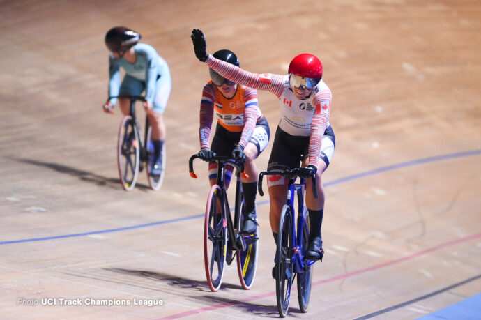 ケルシー・ミシェル Kelsey Mitchell of Canada after taking the victory, UCI Track Champions League, Round 2: Berlin