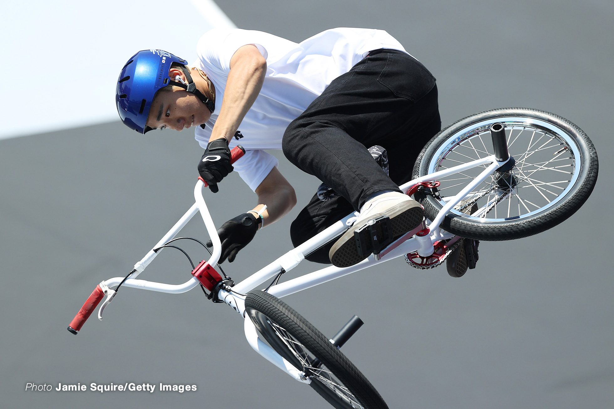 TOKYO, JAPAN - AUGUST 01: Rim Nakamura of Team Japan competes in the Men's Park Final, run 2 of the BMX Freestyle on day nine of the Tokyo 2020 Olympic Games at Ariake Urban Sports Park on August 01, 2021 in Tokyo, Japan. (Photo by Jamie Squire/Getty Images)