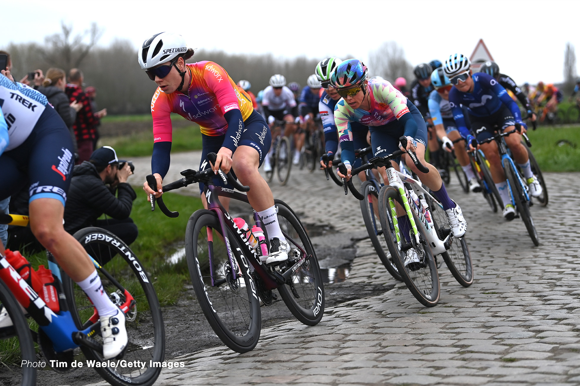 ROUBAIX, FRANCE - APRIL 08: Lotte Kopecky of Belgium and Team SD Worx competes during the 3rd Paris-Roubaix Femmes 2023 a 145.4km one day race from Denain to Roubaix / #UCIWWT / on April 08, 2023 in Roubaix, France. (Photo by Tim de Waele/Getty Images)