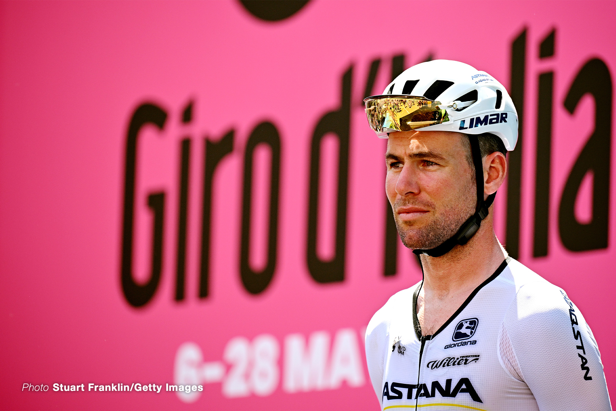 TERAMO, ITALY - MAY 07: Mark Cavendish of The United Kingdom and Astana Qazaqstan Team prior to the 106th Giro d'Italia 2023, Stage 2 a 202km stage from Teramo to San Salvo / #UCIWT / on May 07, 2023 in Teramo, Italy. (Photo by Stuart Franklin/Getty Images,)