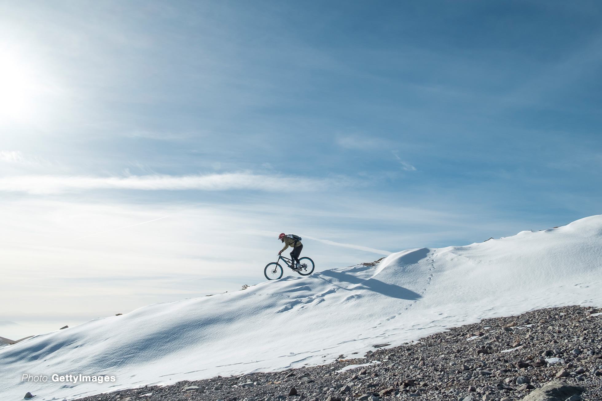 snow biking snow cyclist is training