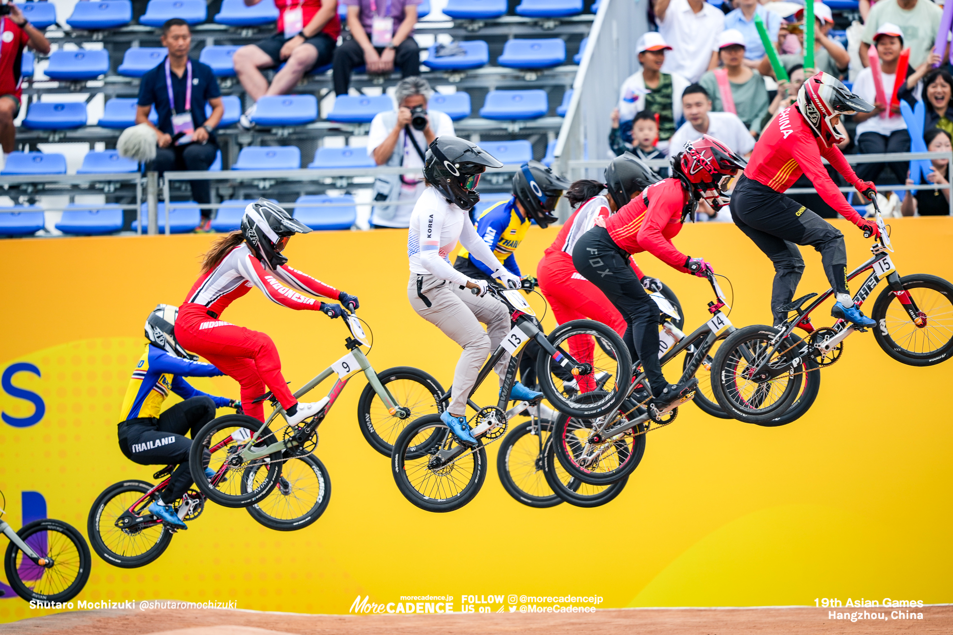 KIM Taeyoung, KOR, SETYOBUDI Jasmine Azzahra, INA, WANG Mengyao, CHN, GU Quanquan, CHN, Cycling BMX Racing, WOMEN, 19th Asian Games, Hangzhou, China