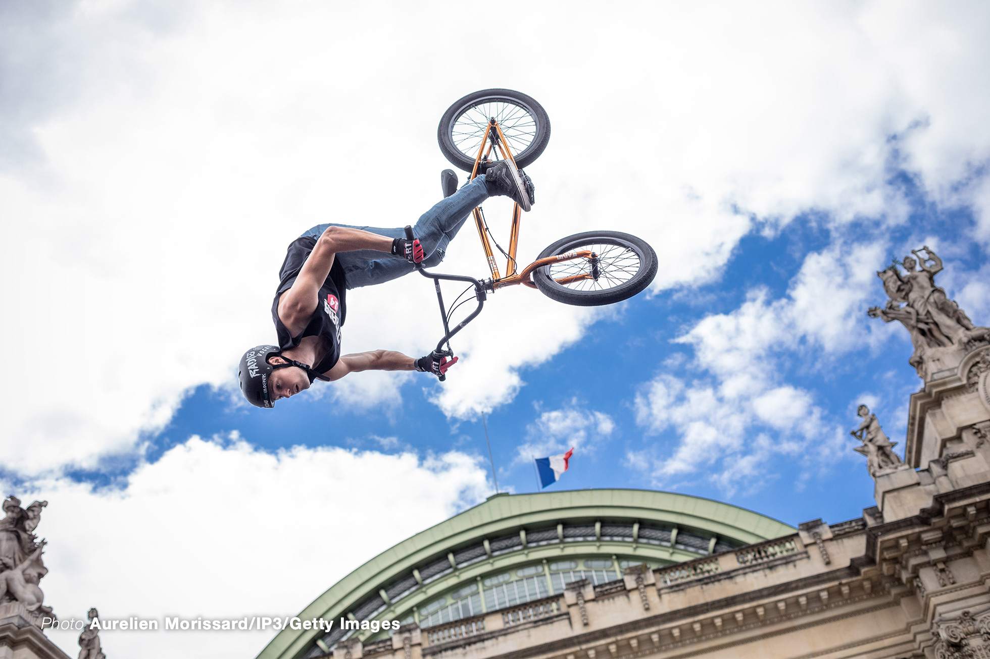 PARIS, FRANCE - JUNE 24: People make a BMX demonstration in front of the Grand Palais on June 24, 2017 in Paris, France. On 23 and 24 June, Paris is transformed into an Olympic park to introduce young and old to all kinds of sports, on the occasion of Olympic Day and in order to support the candidacy of Paris to the Olympic Games 2024 (JO 2024). (Photo by Aurelien Morissard/IP3/Getty Images)