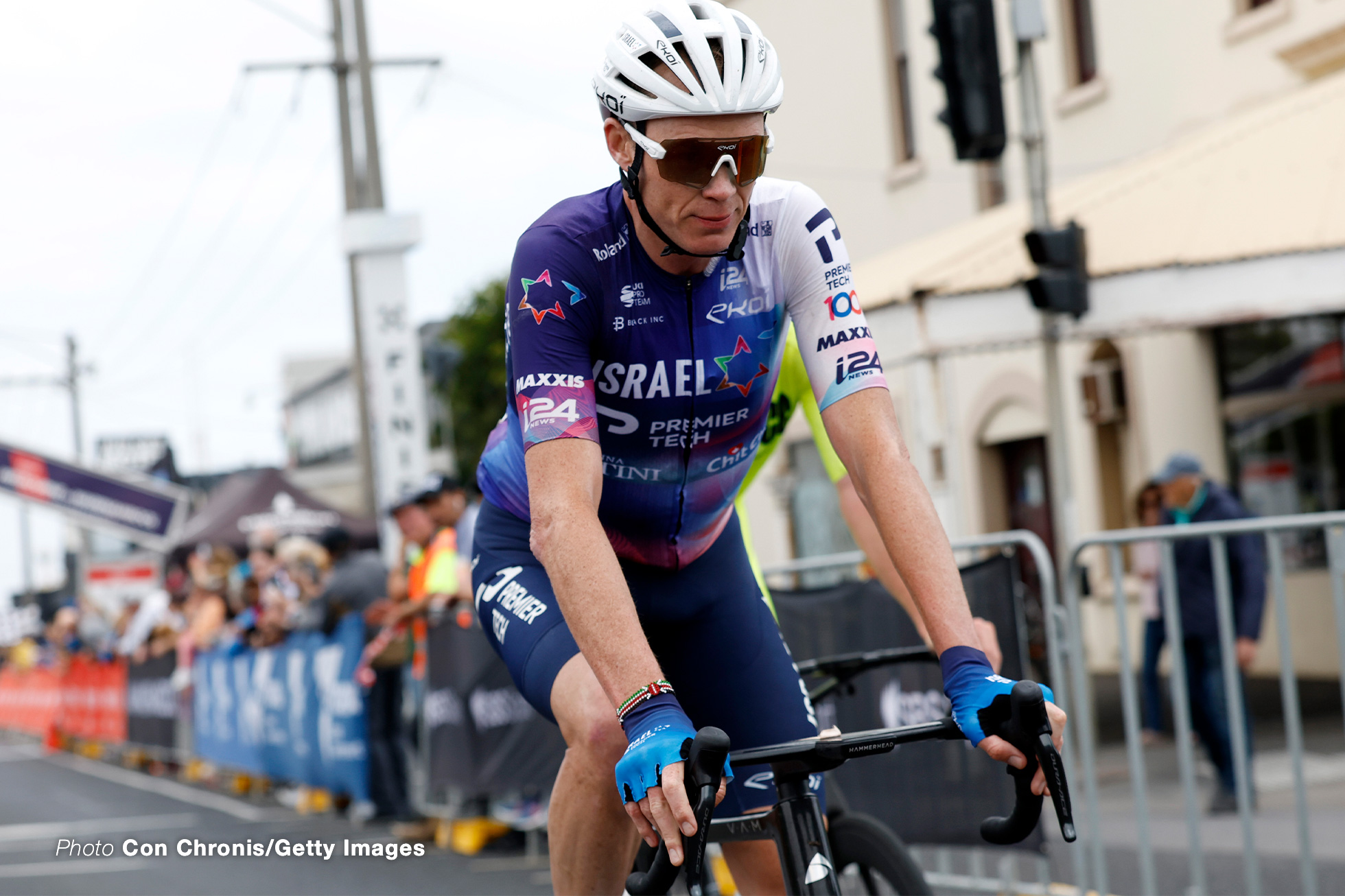 WARRNAMBOOL, AUSTRALIA - FEBRUARY 04: Chris Froome of the United Kingdom and Team Israel-Premier Tech crosses the finish line during the 2023 Melbourne to Warrnambool Cycling Festival on February 4, 2023 in Warrnambool, Australia. (Photo by Con Chronis/Getty Images)