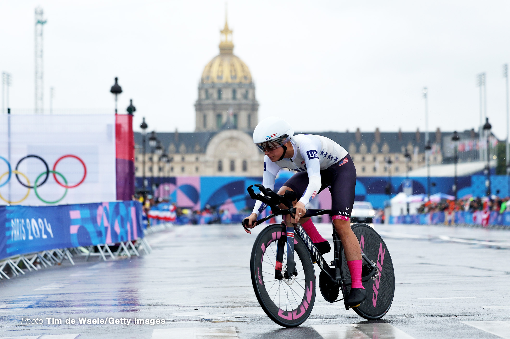 PARIS, FRANCE - JULY 27: Chloe Dygert of Team United States competes near the Hotel des Invalides, during the Women’s Individual Time Trial on day one of the Olympic Games Paris 2024 at Pont Alexandre III on July 27, 2024 in Paris, France. (Photo by Tim de Waele/Getty Images)