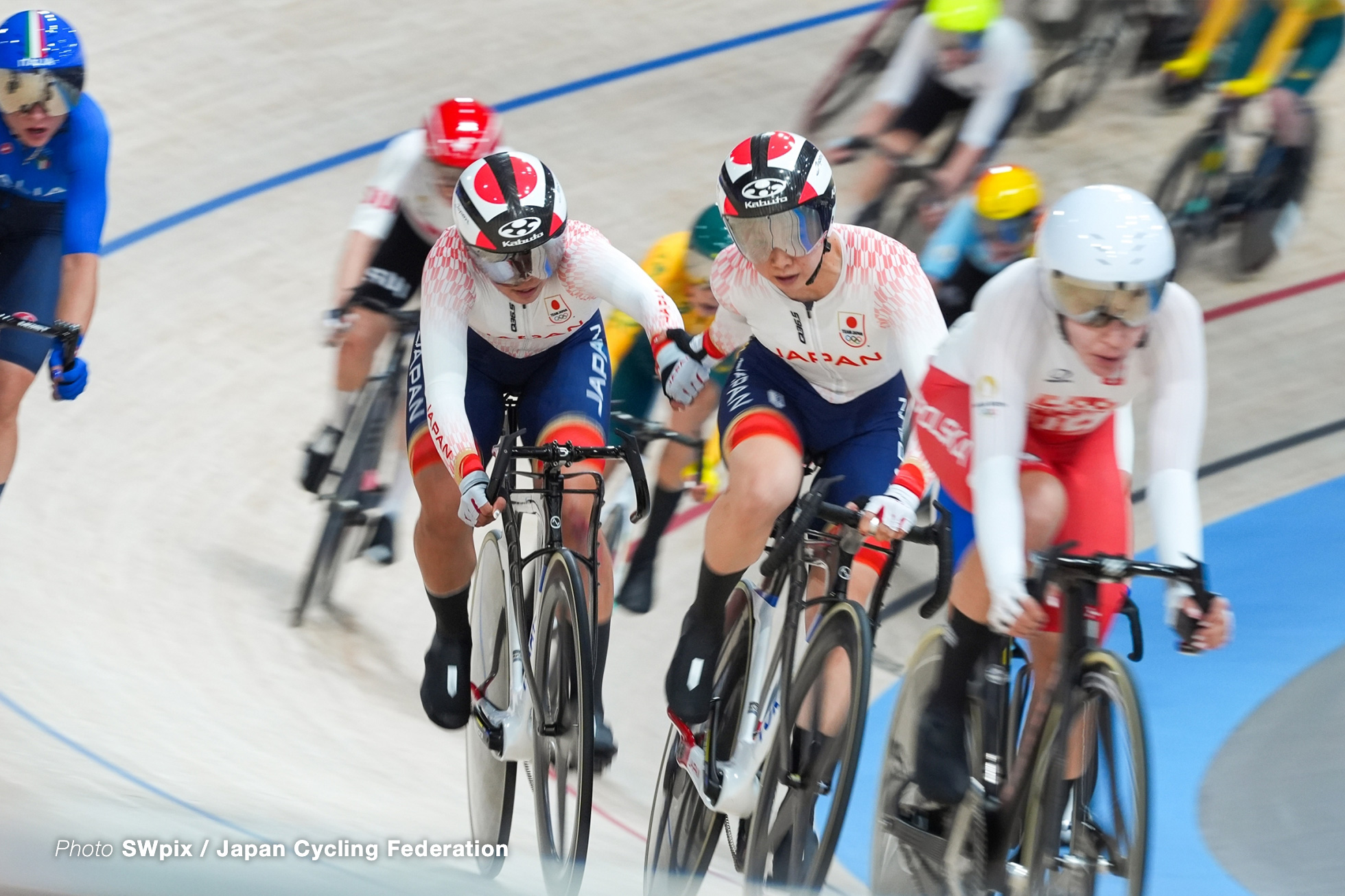 内野艶和, 垣田真穂, Japan, womens madison, Olympic Games Paris 2024, Saint-Quentin-en-Yvelines Velodrome, August 09, 2024 in Paris, France, SWpix / Japan Cycling Federation