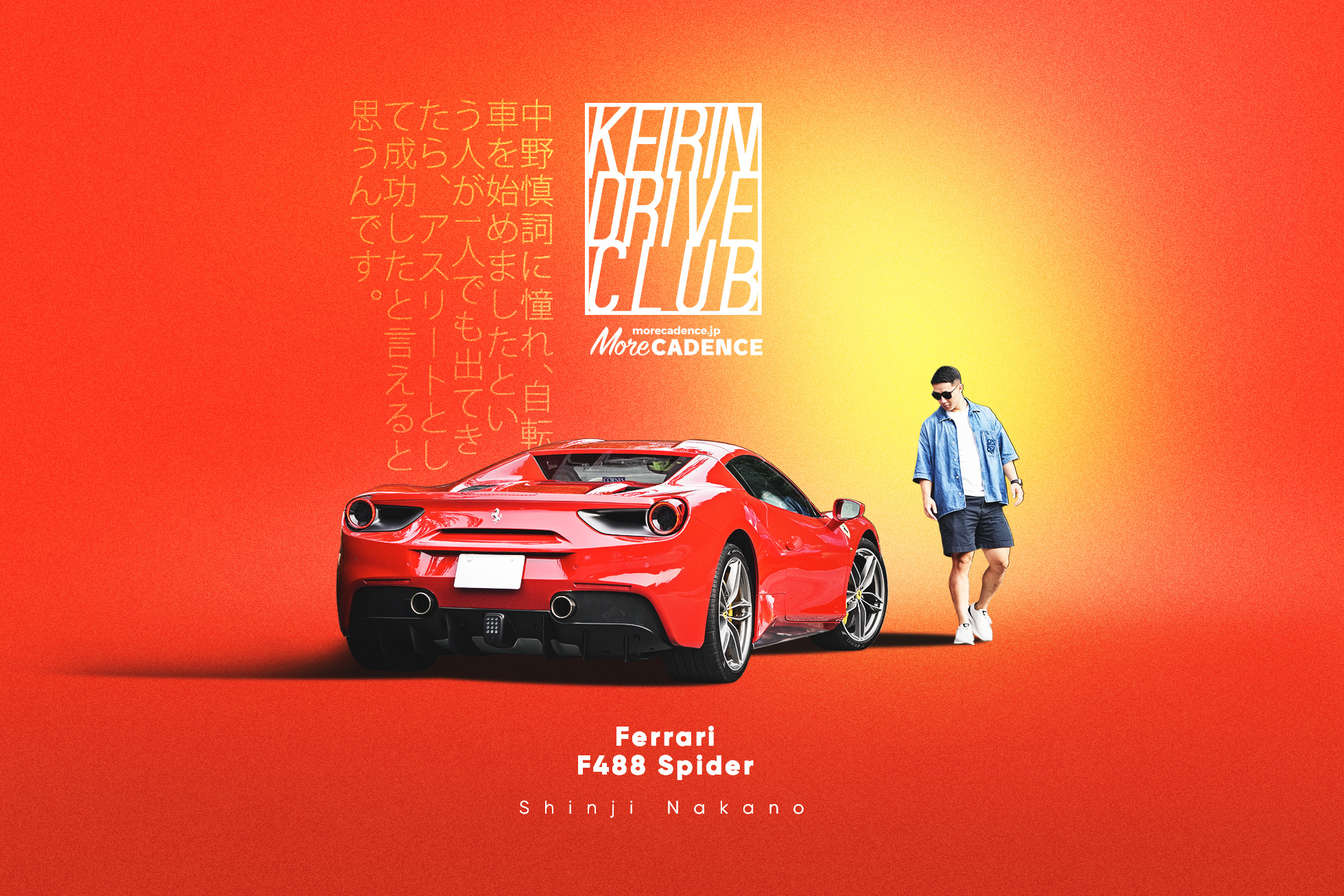 「夢を与える側に」中野慎詞が果たした夢、Ferrari 488 Spider／KEIRIN DRIVE CLUB