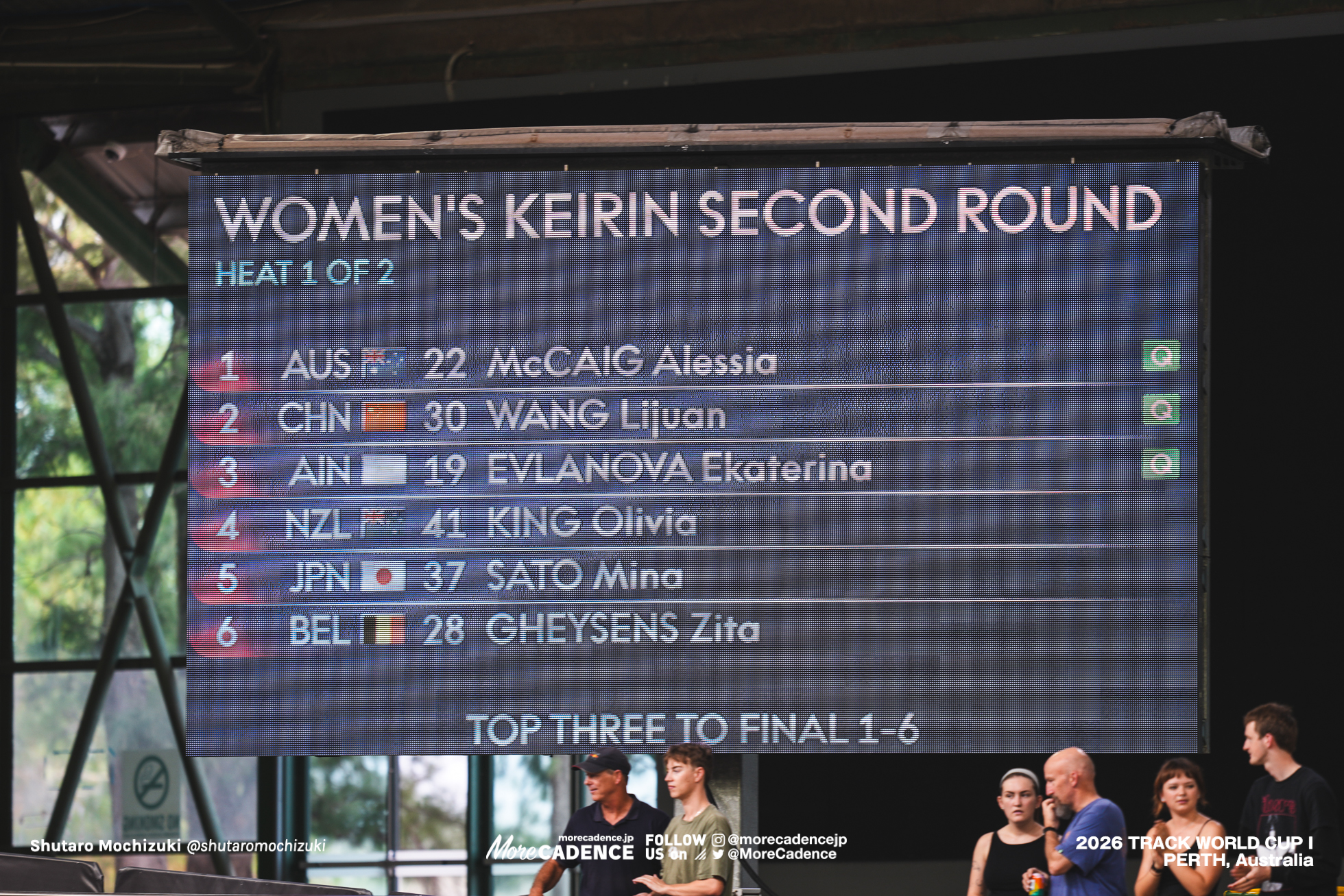 アレシア・マケイグ, McCAIG Alessia, AUS, ワン・リーファン, WANG Lijuan, CHN, エカテリーナ・エヴラノヴァ, EVLANOVA Ekaterina, AIN, オリビア・キング, KING Olivia, NZL, 佐藤水菜, SATO Mina, JPN, ジタ・ヘイセンス, GHEYSENS Zita, BEL, 女子ケイリン, 2回戦, WOMEN Elite Keirin, Second Round, 2026ワールドカップ第1戦, オーストラリア, パース, 2026 UCI Track World Cup, Round 1, Perth, Australia