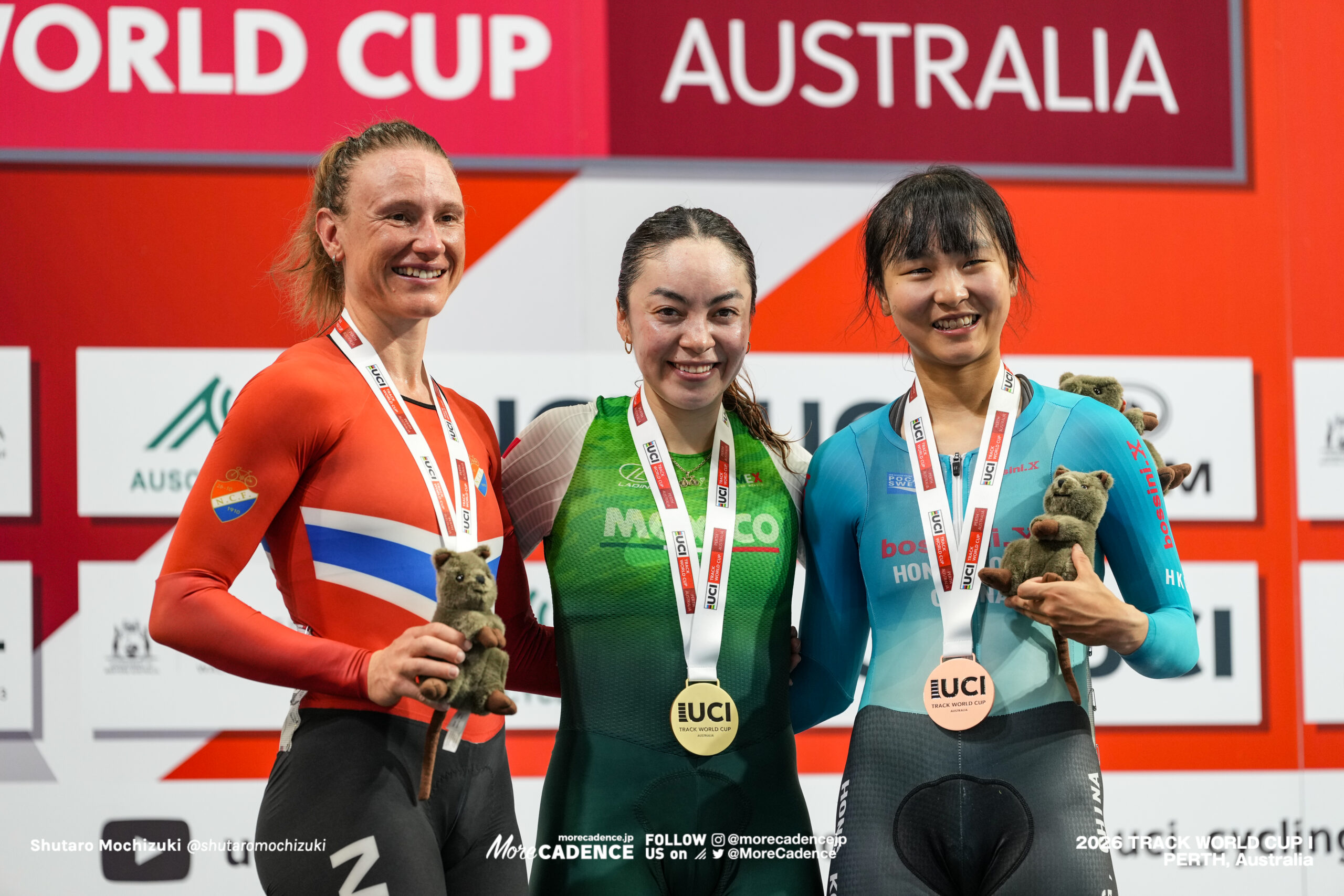 ヤレリ・アセヴェド メンドーサ, ACEVEDO MENDOZA Yareli, MEX, アニータ イボンヌ・ステンバーグ, STENBERG Anita Yvonne, NOR, 李思穎 リー・ジーウィン, LEE Sze Wing, HKG, 女子エリミネーション, 表彰, WOMEN Elite Elimination, Podium, 2026ワールドカップ第1戦, オーストラリア, パース, 2026 UCI Track World Cup, Round 1, Perth, Australia