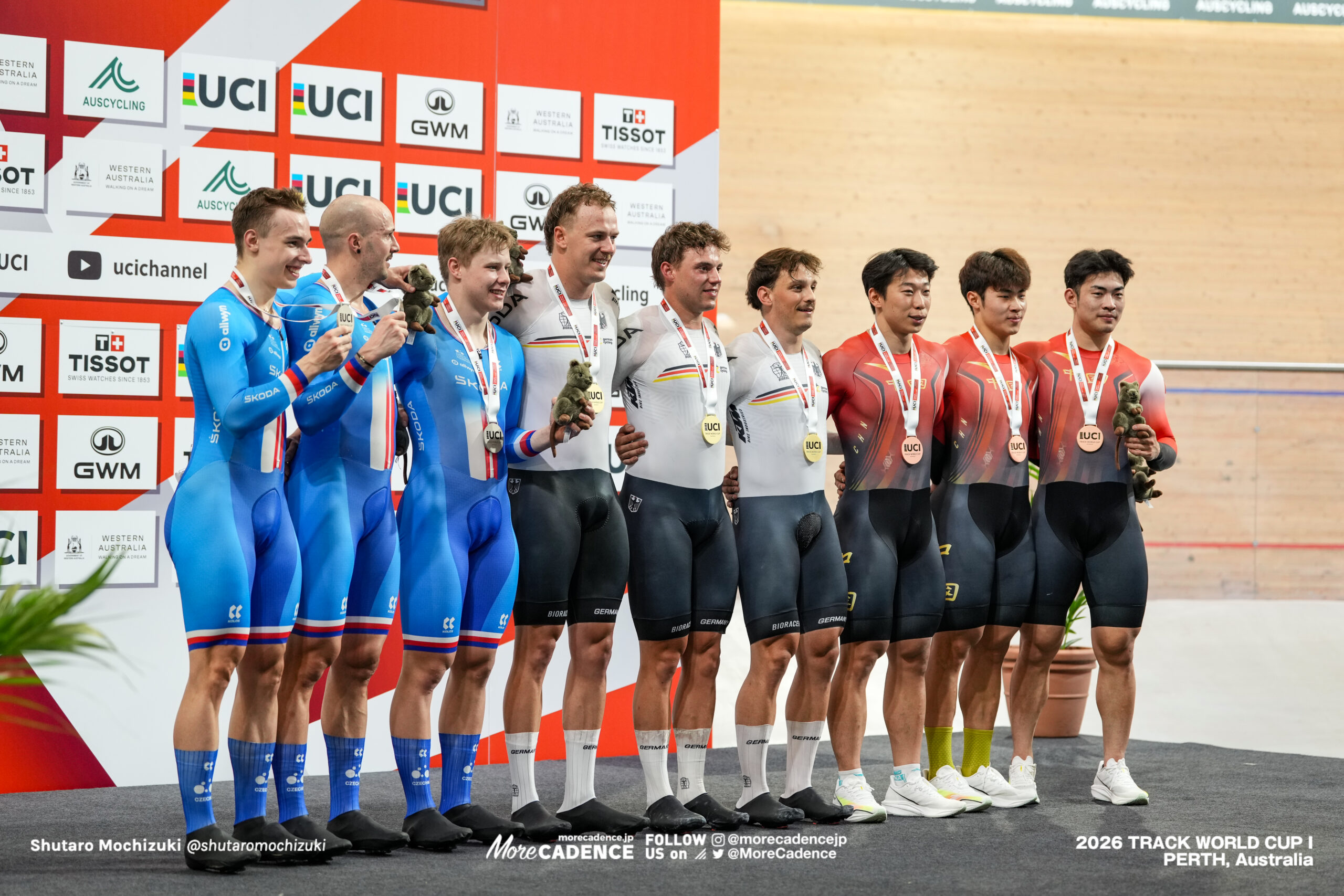 DORNBACH Maximilian, マキシミリアン・ドルンバッハ, GER, SCHROTER Nik, ニック・シュレーター, GER, SPIEGEL Luca, ルカ・スピーゲル, GER, PETERKA David, ダビッド・ペテルカ, CZE, RAUSCHGOLD Adam, アダム・ラウシュゴルト, CZE, TOPINKA Dominik, ドミニク・トピンカ, CZE, JIN Zhiheng, ジン・シーハン, CHN, LI Zhiwei, リ・チーウェイ, CHN, XIE Han, シー・ハン, CHN, 男子チームスプリント, MEN Elite Team Sprint, 2026ワールドカップ第1戦, オーストラリア, パース, 2026 UCI Track World Cup, Round 1, Perth, Australia