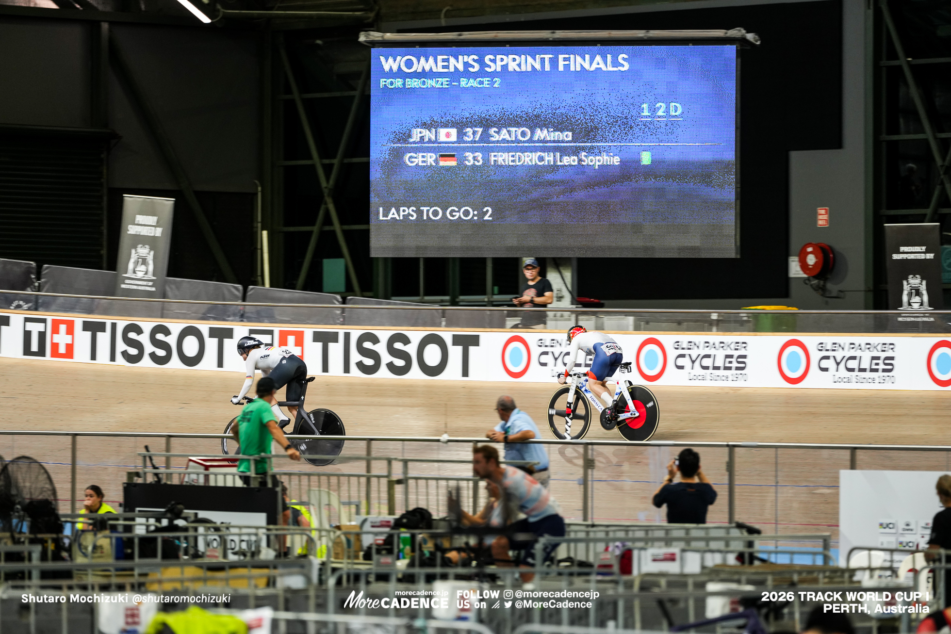 佐藤水菜, SATO Mina, JPN, リー ソフィー・フリードリッヒ, FRIEDRICH Lea Sophie, GER, 女子スプリント, 3位決定戦, WOMEN Elite Sprint, Final for Bronze, 2026ワールドカップ第1戦, オーストラリア, パース, 2026 UCI Track World Cup, Round 1, Perth, Australia
