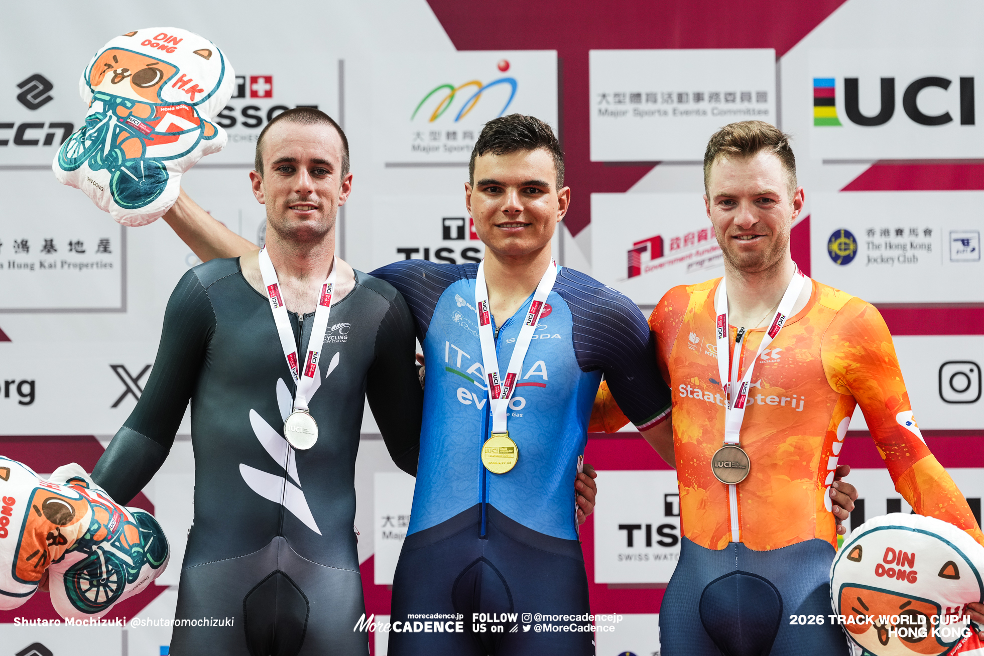 マッテオ・フィオリン, FIORIN Matteo, ITA, トーマス・セクストン, SEXTON Thomas, NZL, ヨエリ・ハビック, HAVIK Yoeri, NED, 男子エリミネーション, 表彰, MEN'S Elimination, Podium, 2026ワールドカップ第2戦, 香港, 2026 UCI Track World Cup, Round 2, Hong Kong