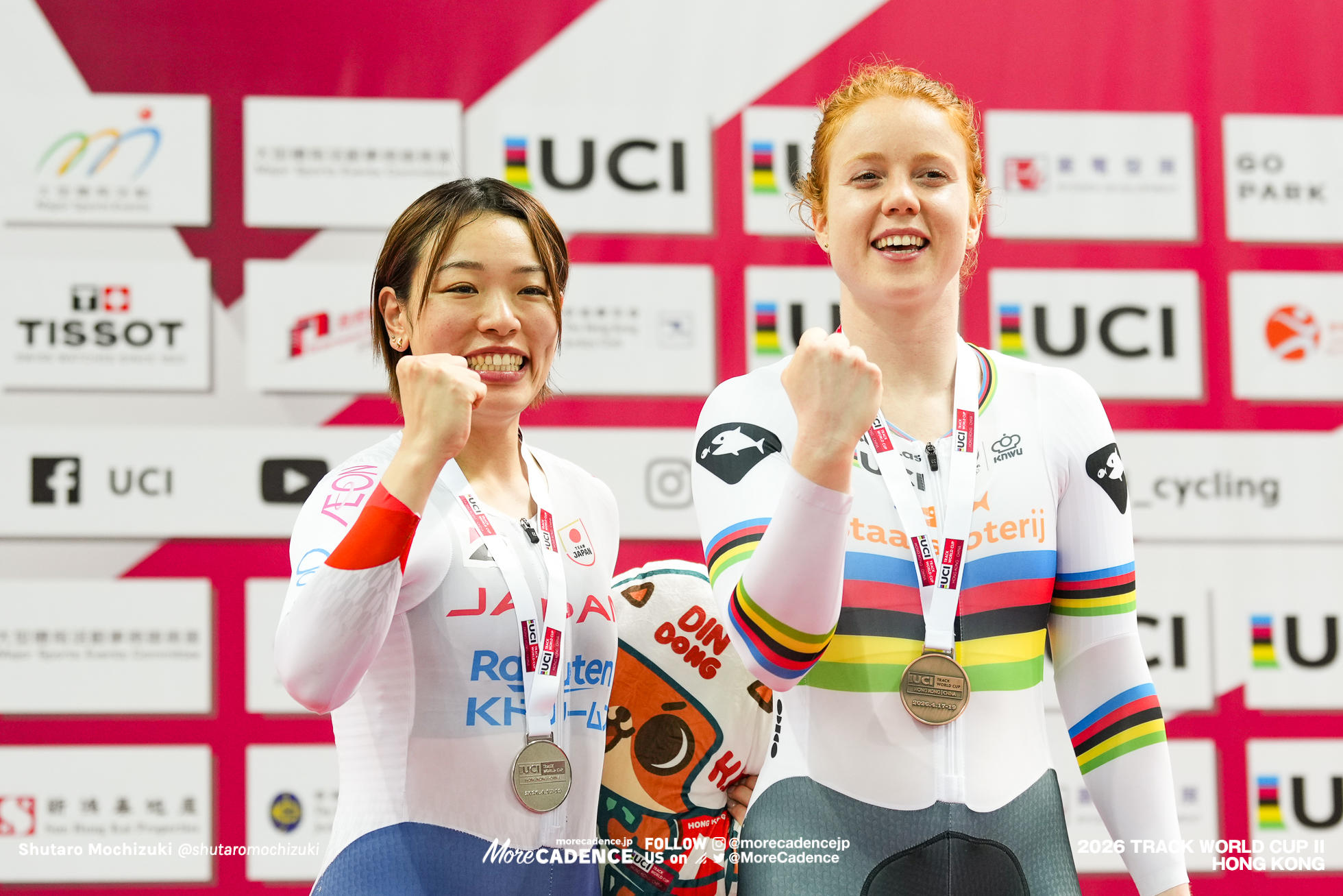 佐藤水菜，ヘティ・ファンデルワウ，女子スプリント，表彰,WOMEN'S Sprint,，podium『2026ワールドカップ第2戦』香港,2026 UCI Track World Cup - Hong Kong, China